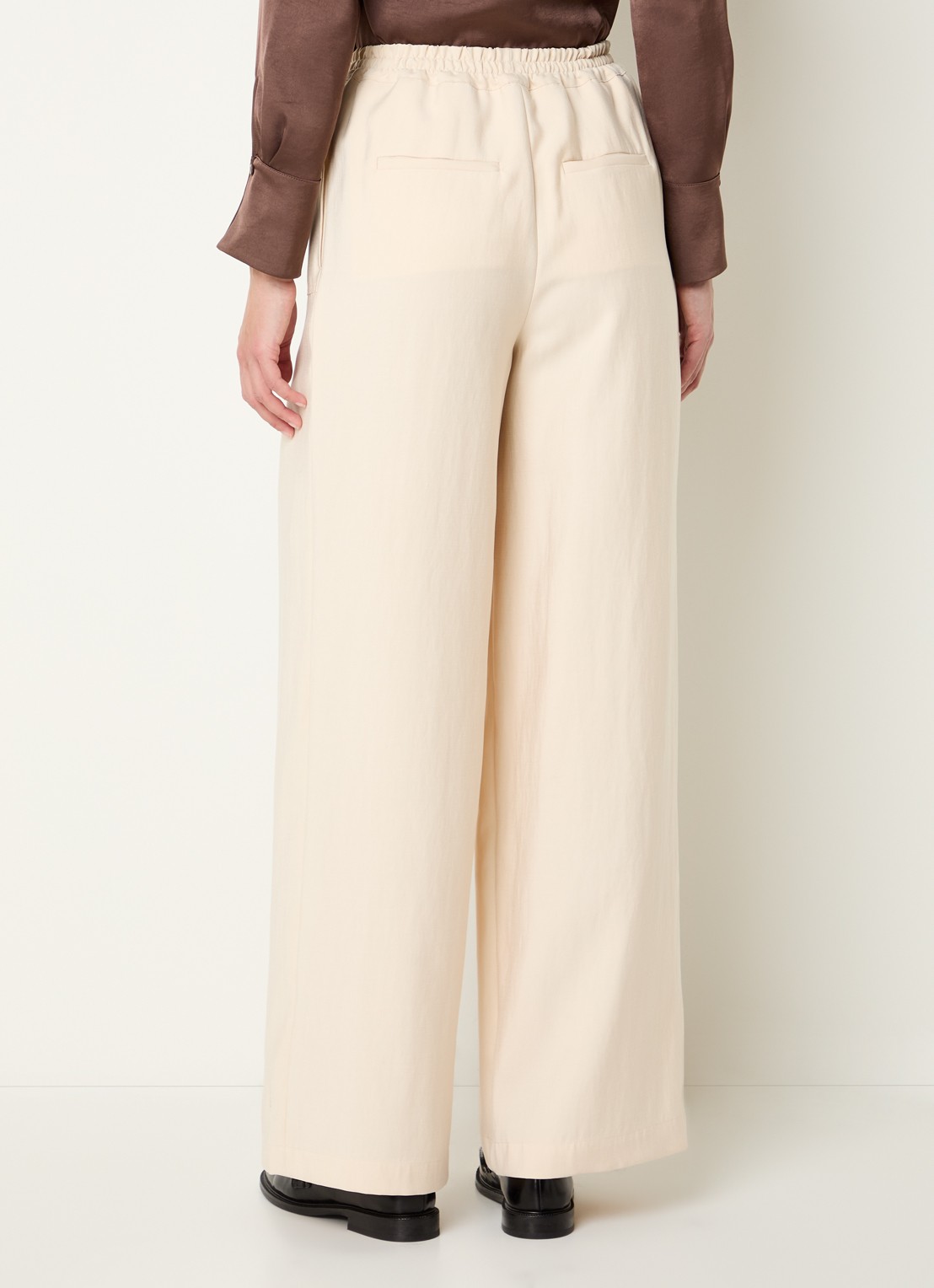 Claudie Pierlot High waist wide fit broek met steekzakken - achterkant 4 creme