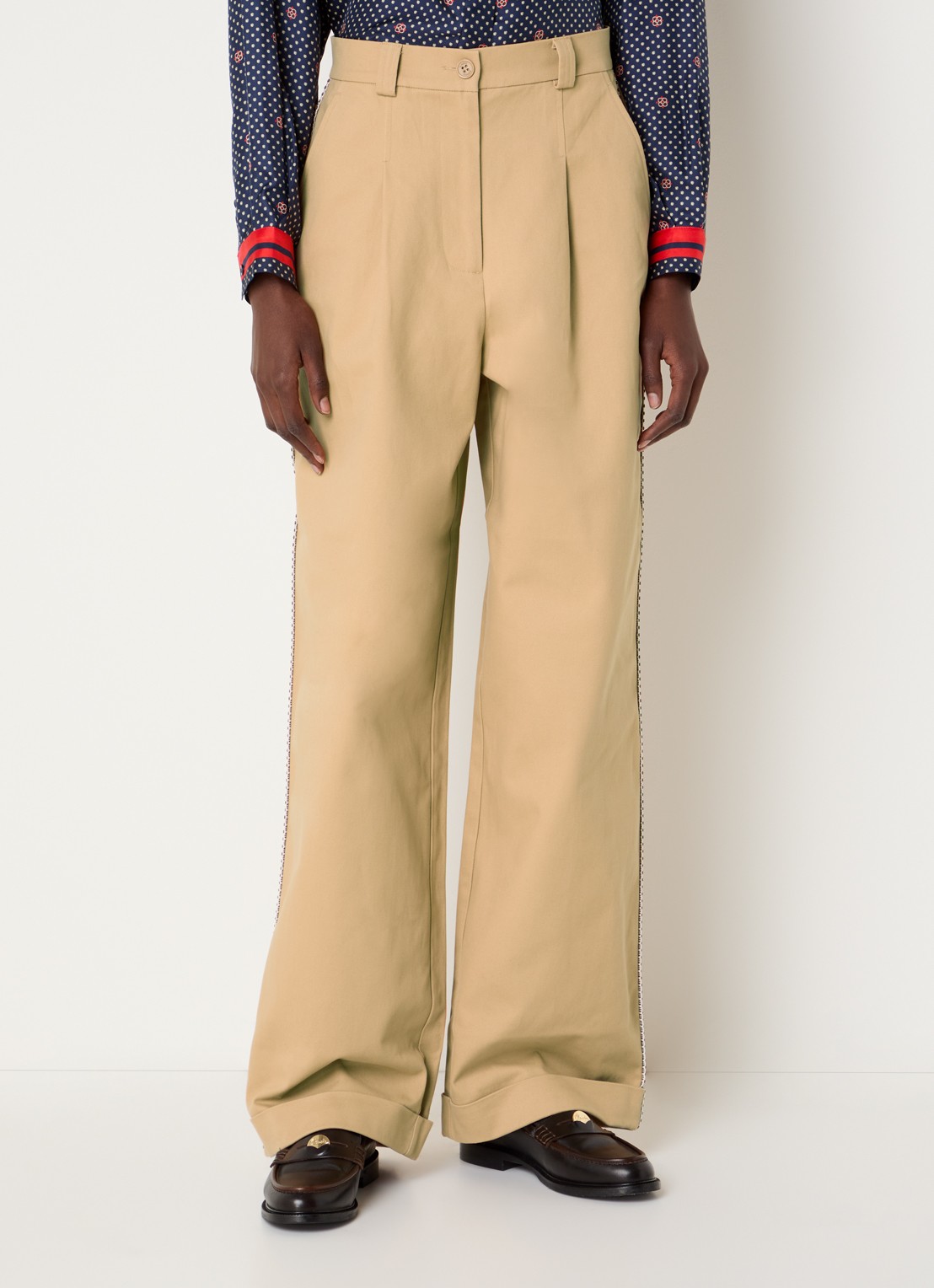 Claudie Pierlot High waist wide fit broek met steekzakken - detail 4 camel