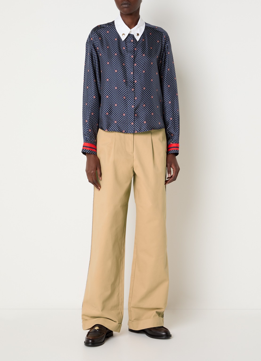 Claudie Pierlot High waist wide fit broek met steekzakken - voorkant 3 camel