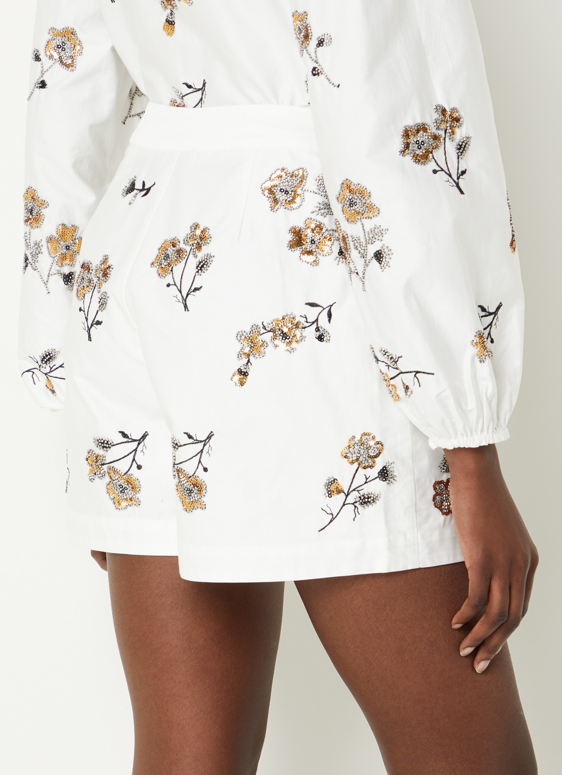 Claudie Pierlot High waist wide fit korte broek in linnenblend met pailletten - achterkant 3 wit