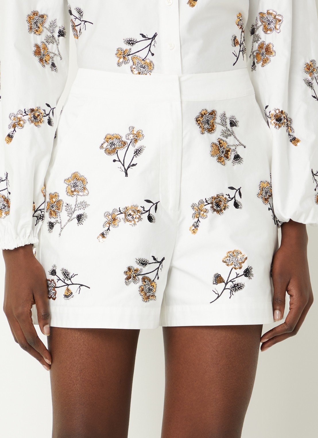 Claudie Pierlot High waist wide fit korte broek in linnenblend met pailletten - detail 4 wit