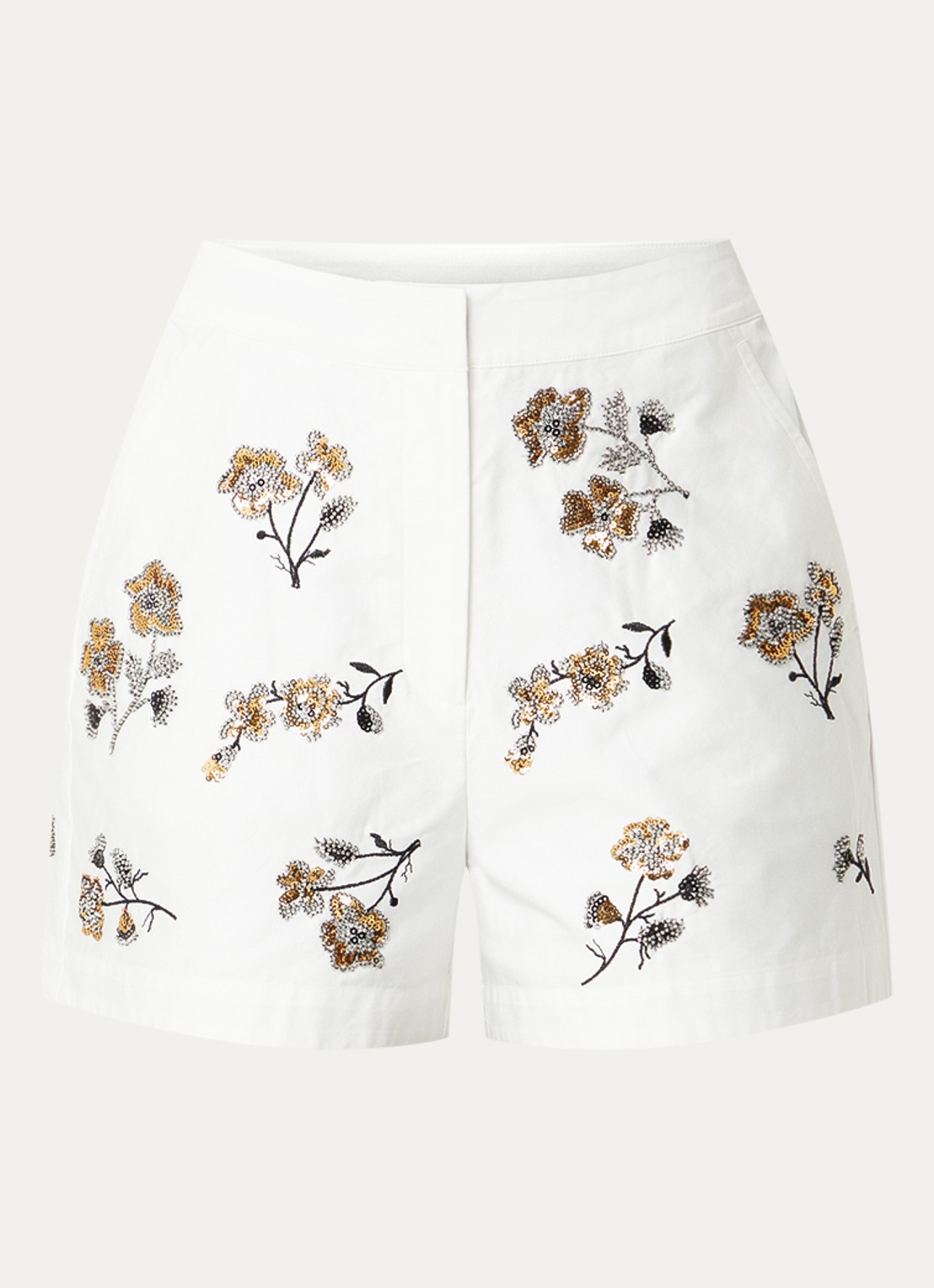 Claudie Pierlot High waist wide fit korte broek in linnenblend met pailletten - voorkant wit