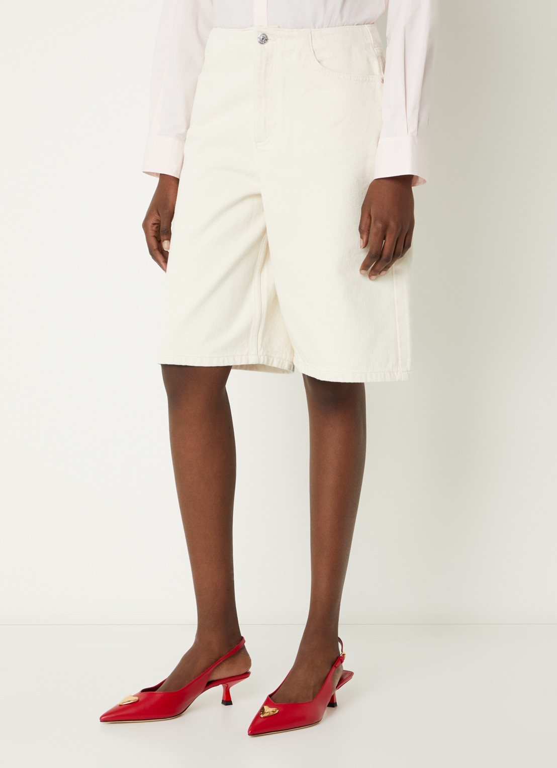 Claudie Pierlot High waist wide fit korte broek met steekzakken - detail 4 creme