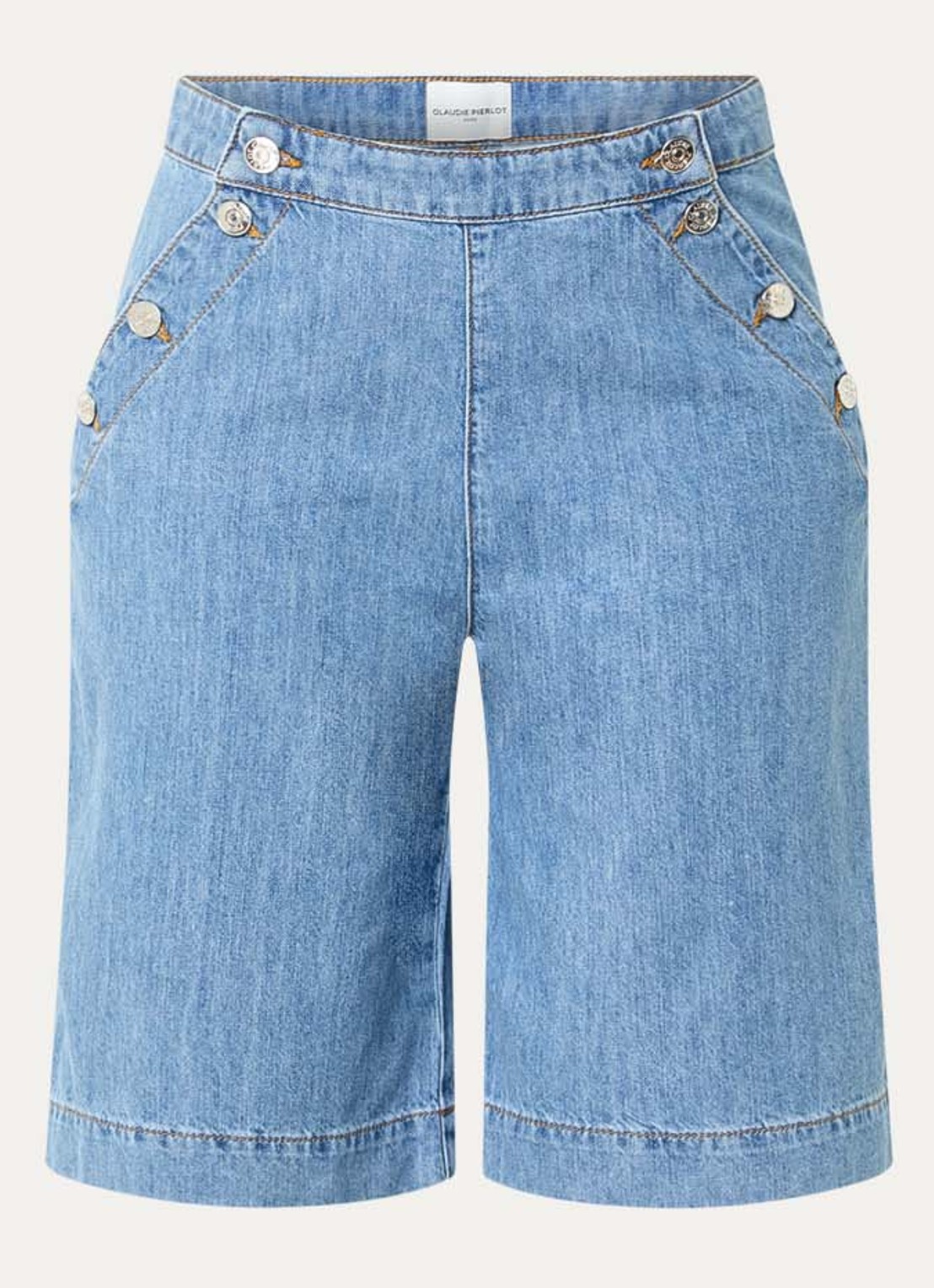 Claudie Pierlot High waist wide fit korte broek van denim - voorkant 2 lichtblauw