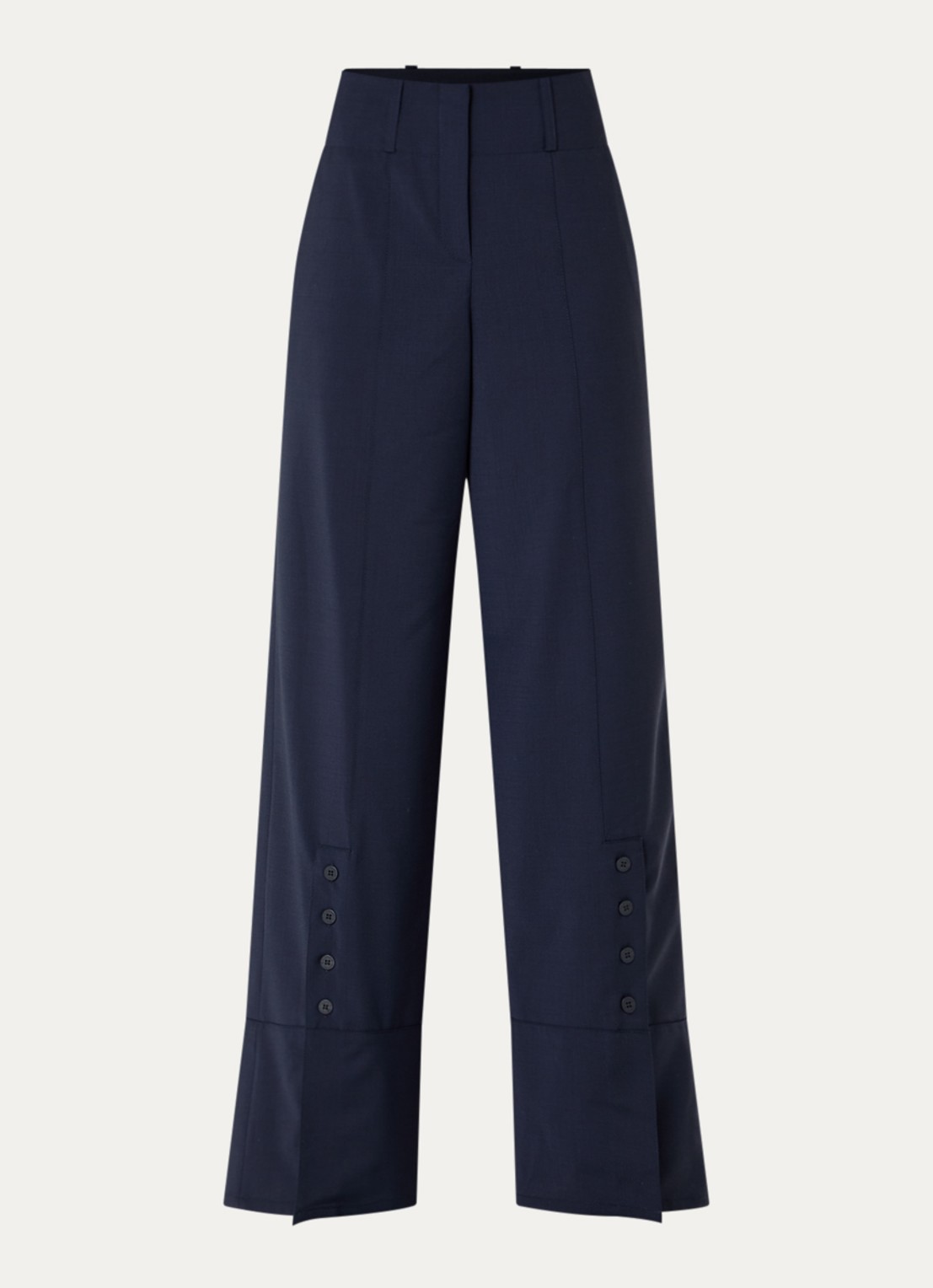 Claudie Pierlot High waist wide fit pantalon in wolblend met knoopdetail - voorkant donkerblauw
