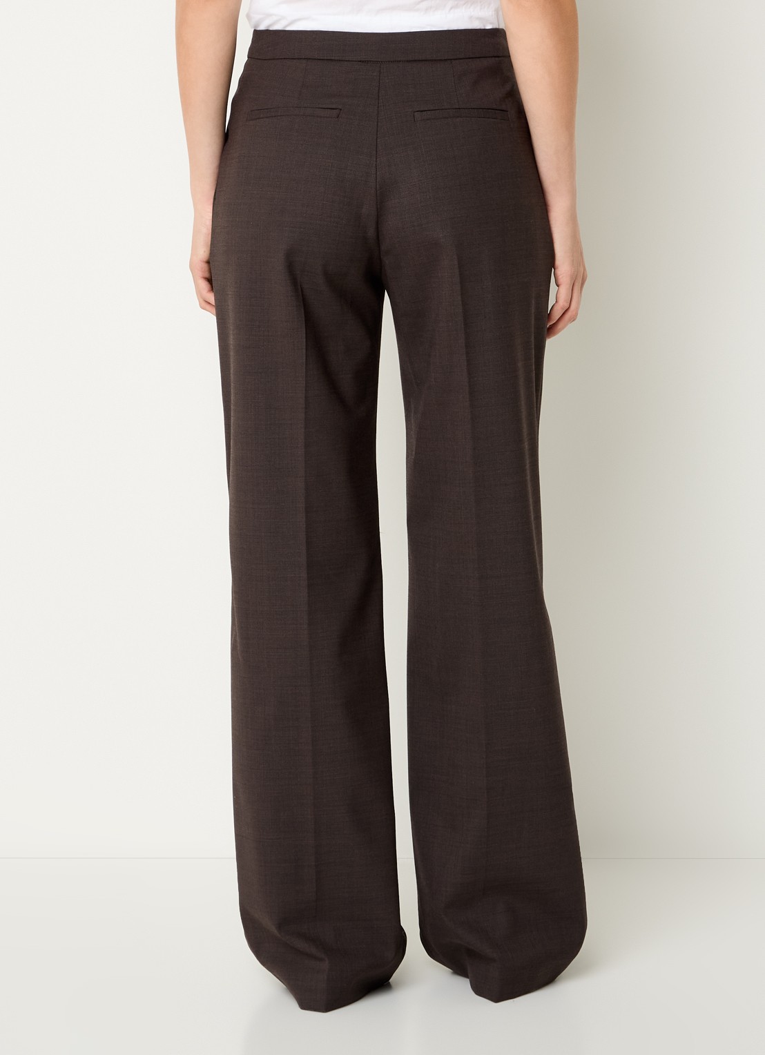 Claudie Pierlot High waist wide fit pantalon in wolblend - achterkant 4 donkerbruin