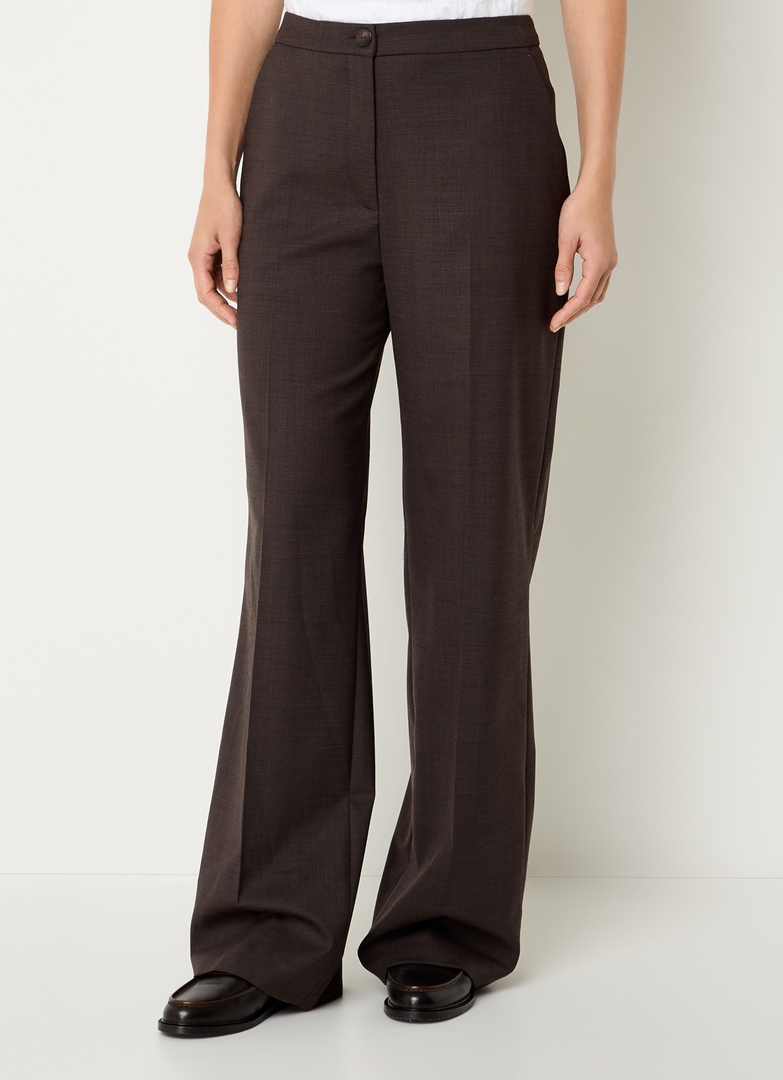 Claudie Pierlot High waist wide fit pantalon in wolblend - detail 3 donkerbruin