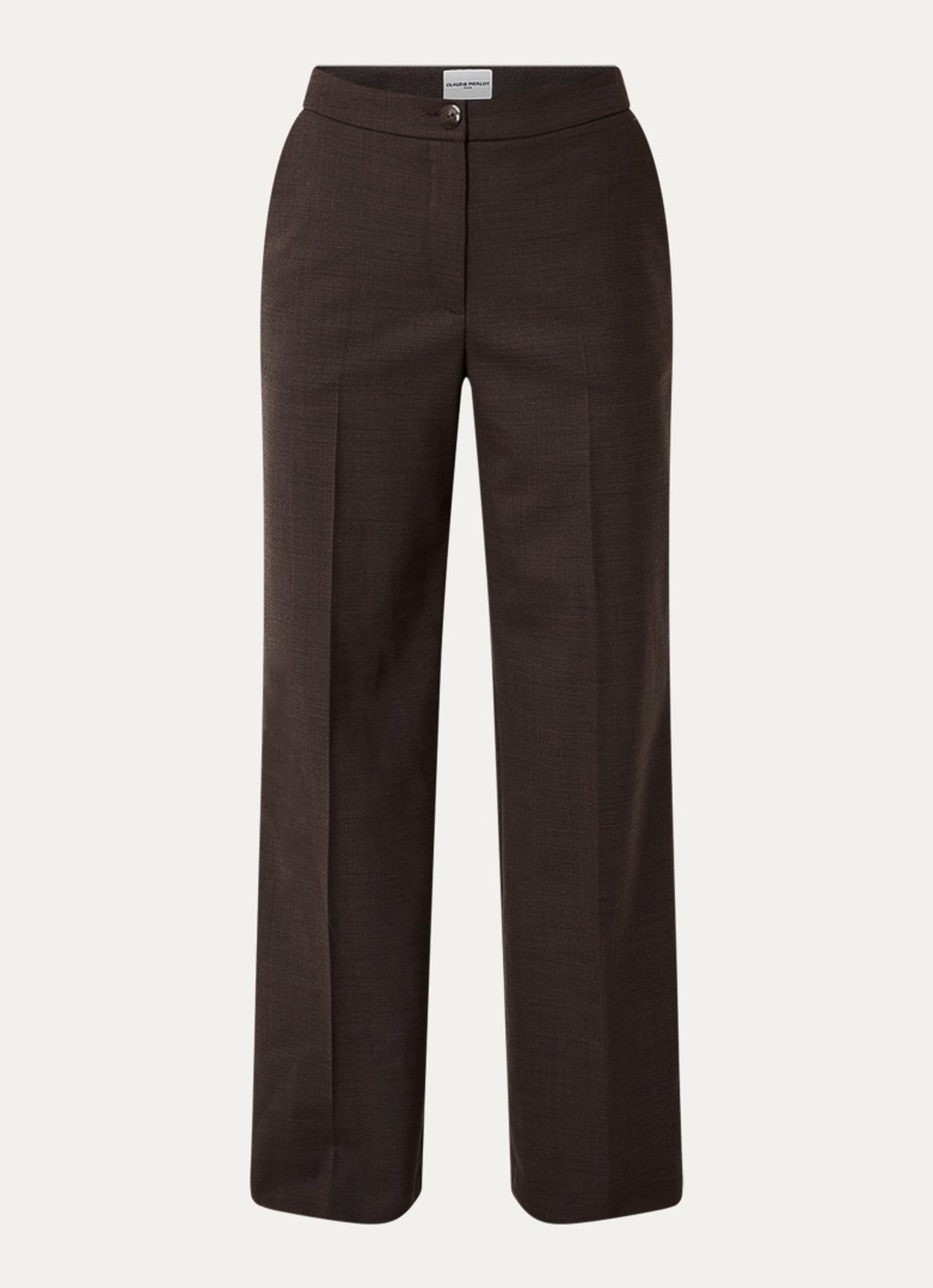 Claudie Pierlot High waist wide fit pantalon in wolblend - voorkant donkerbruin