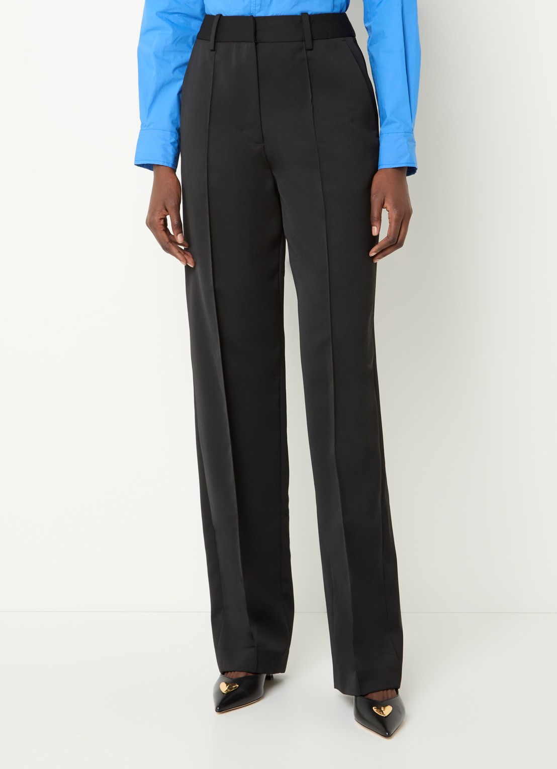 Claudie Pierlot High waist wide fit pantalon in wolblend - detail 4 zwart