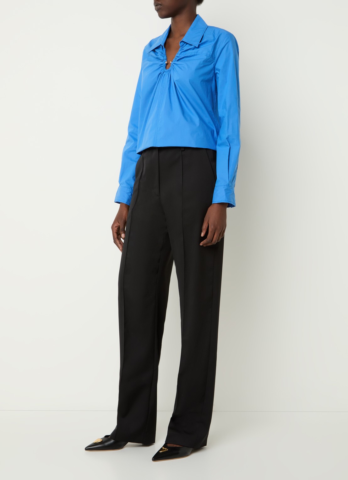 Claudie Pierlot High waist wide fit pantalon in wolblend - voorkant 2 zwart