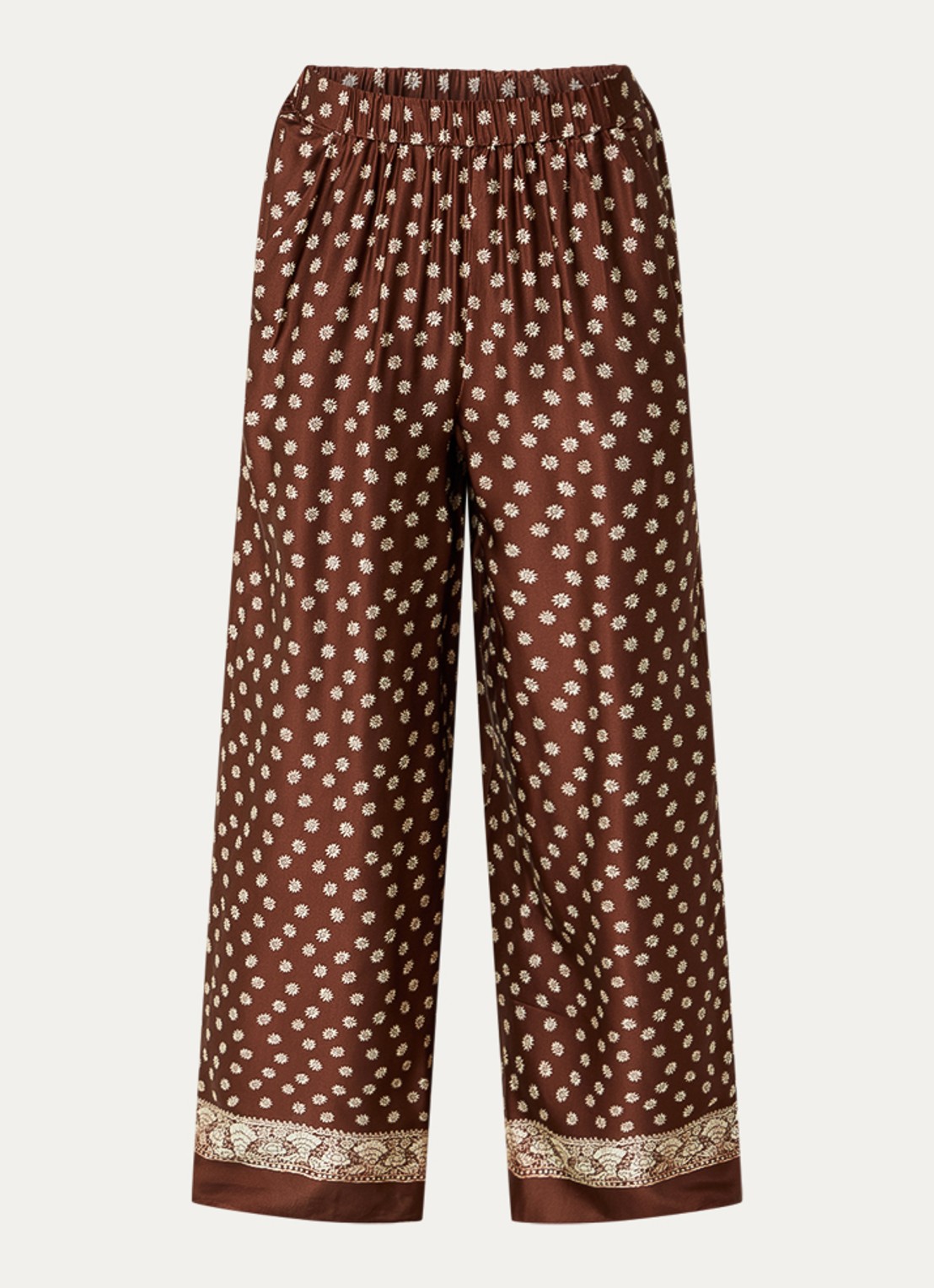 Claudie Pierlot High waist wide fit pantalon met bloemenprint - voorkant 2 bruin