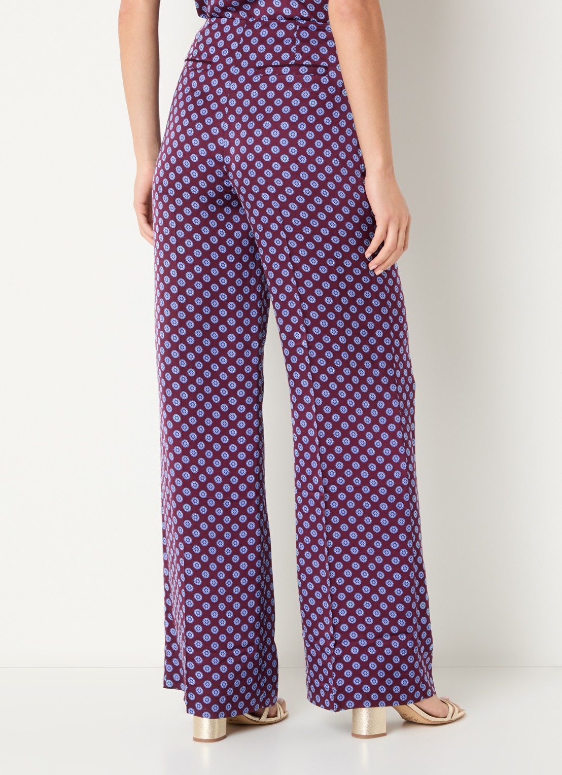 Claudie Pierlot High waist wide fit pantalon met grafische print - achterkant 4 bordeauxrood