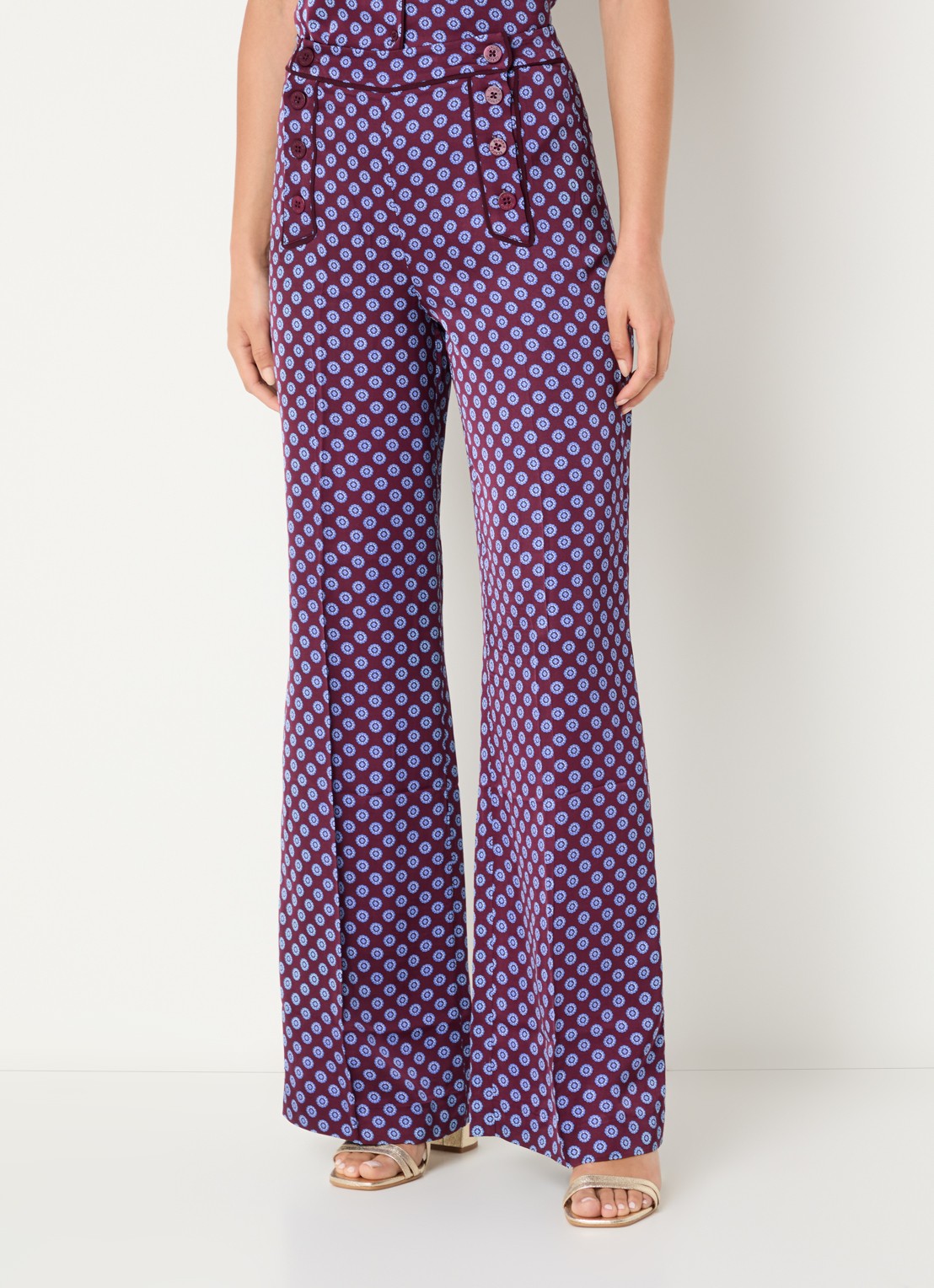 Claudie Pierlot High waist wide fit pantalon met grafische print - detail 3 bordeauxrood