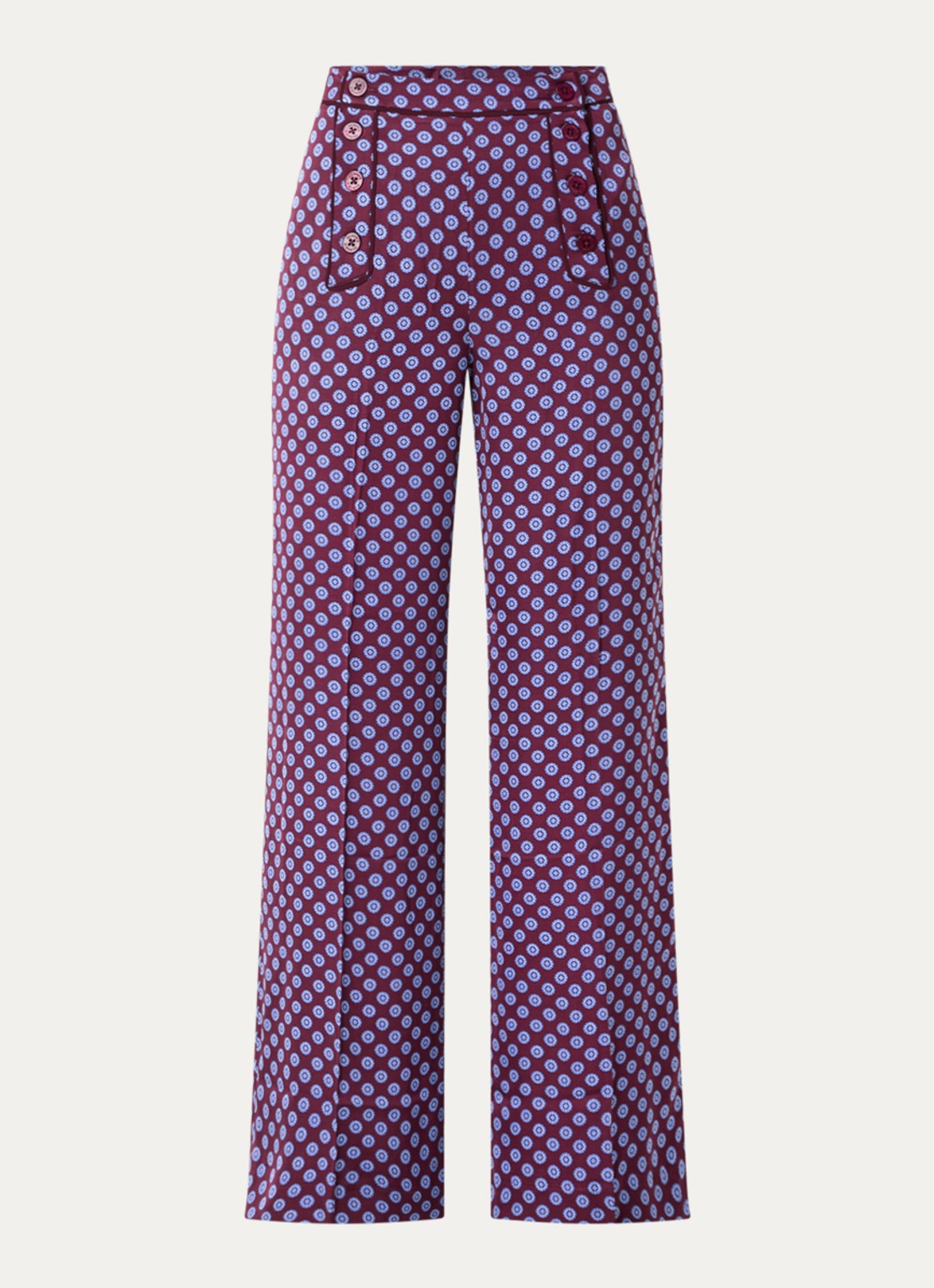 Claudie Pierlot High waist wide fit pantalon met grafische print - voorkant bordeauxrood