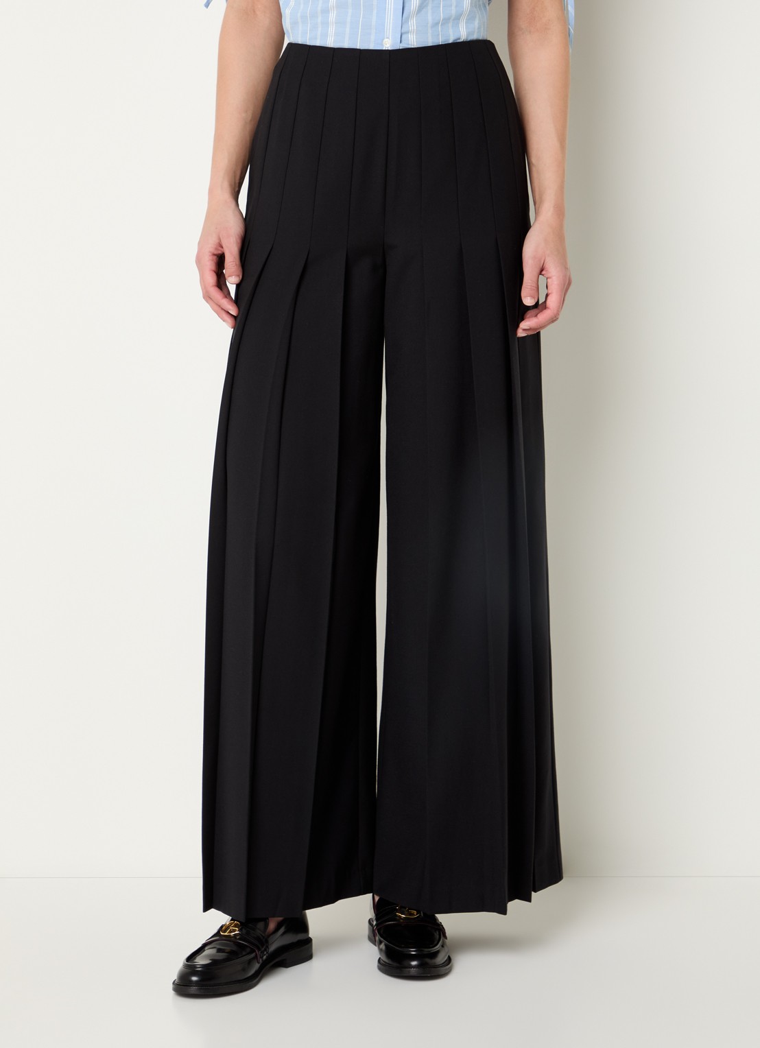 Claudie Pierlot High waist wide fit pantalon met plooien - detail 3 zwart