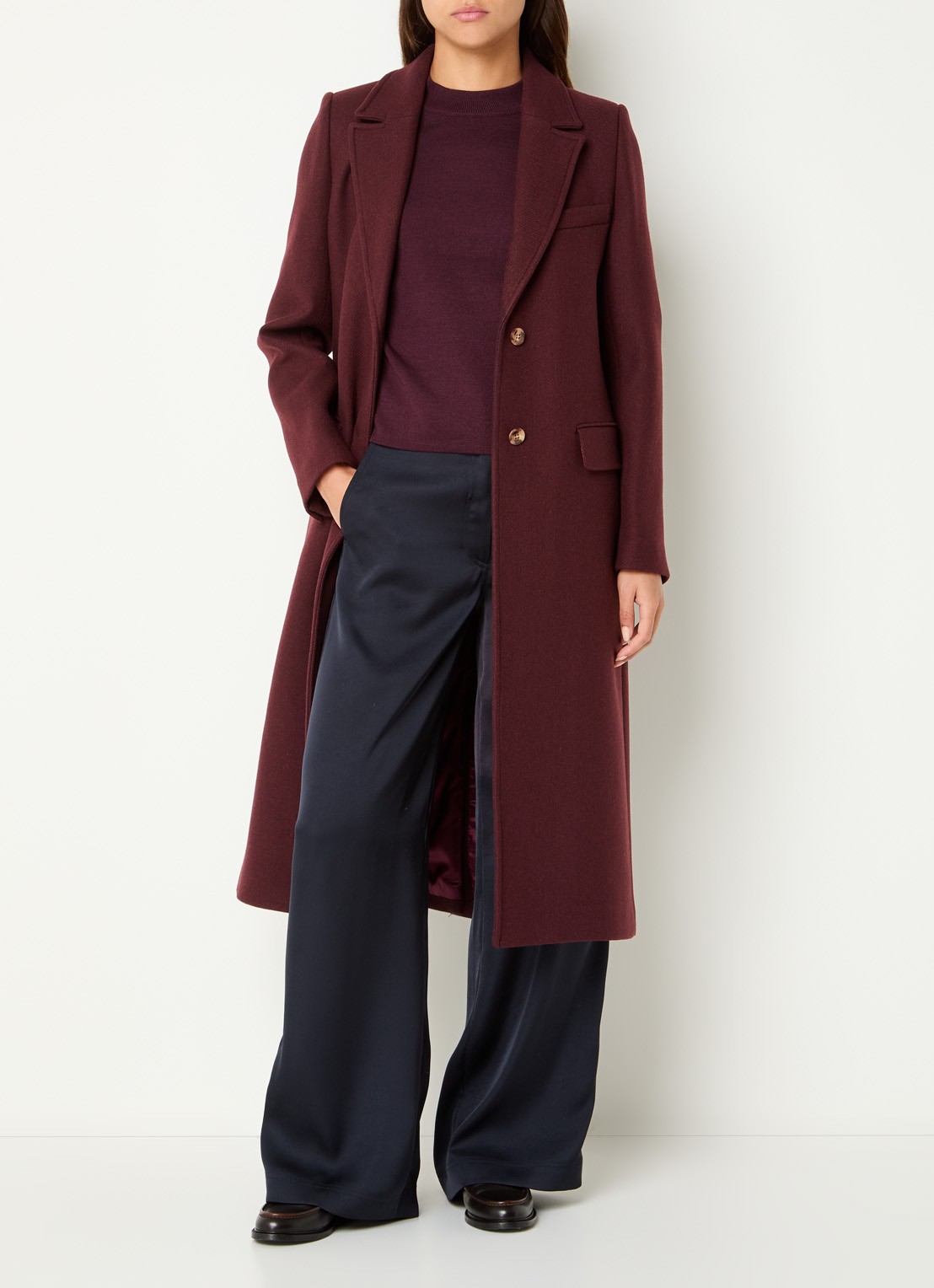 Claudie Pierlot Inny mantel van wolblend met klepzakken - voorkant 2 aubergine