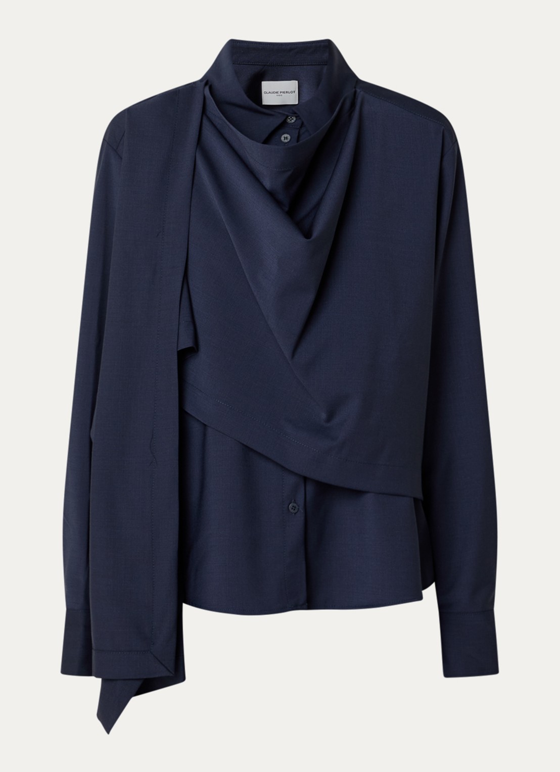 Claudie Pierlot Jack in wolblend met asymmetrische hals - voorkant 3 donkerblauw
