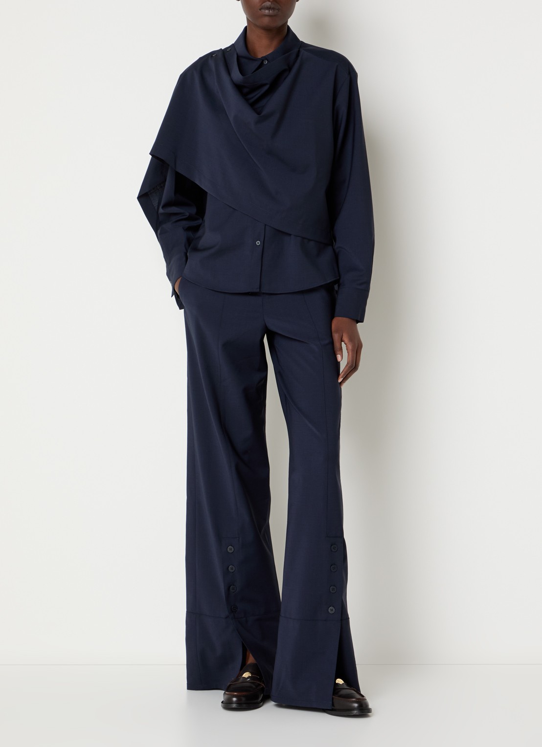 Claudie Pierlot Jack in wolblend met asymmetrische hals - voorkant 4 donkerblauw