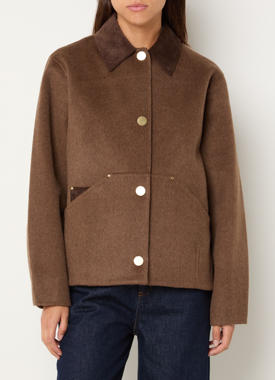 Claudie Pierlot Jack in wolblend met details van corduroy - detail bruin
