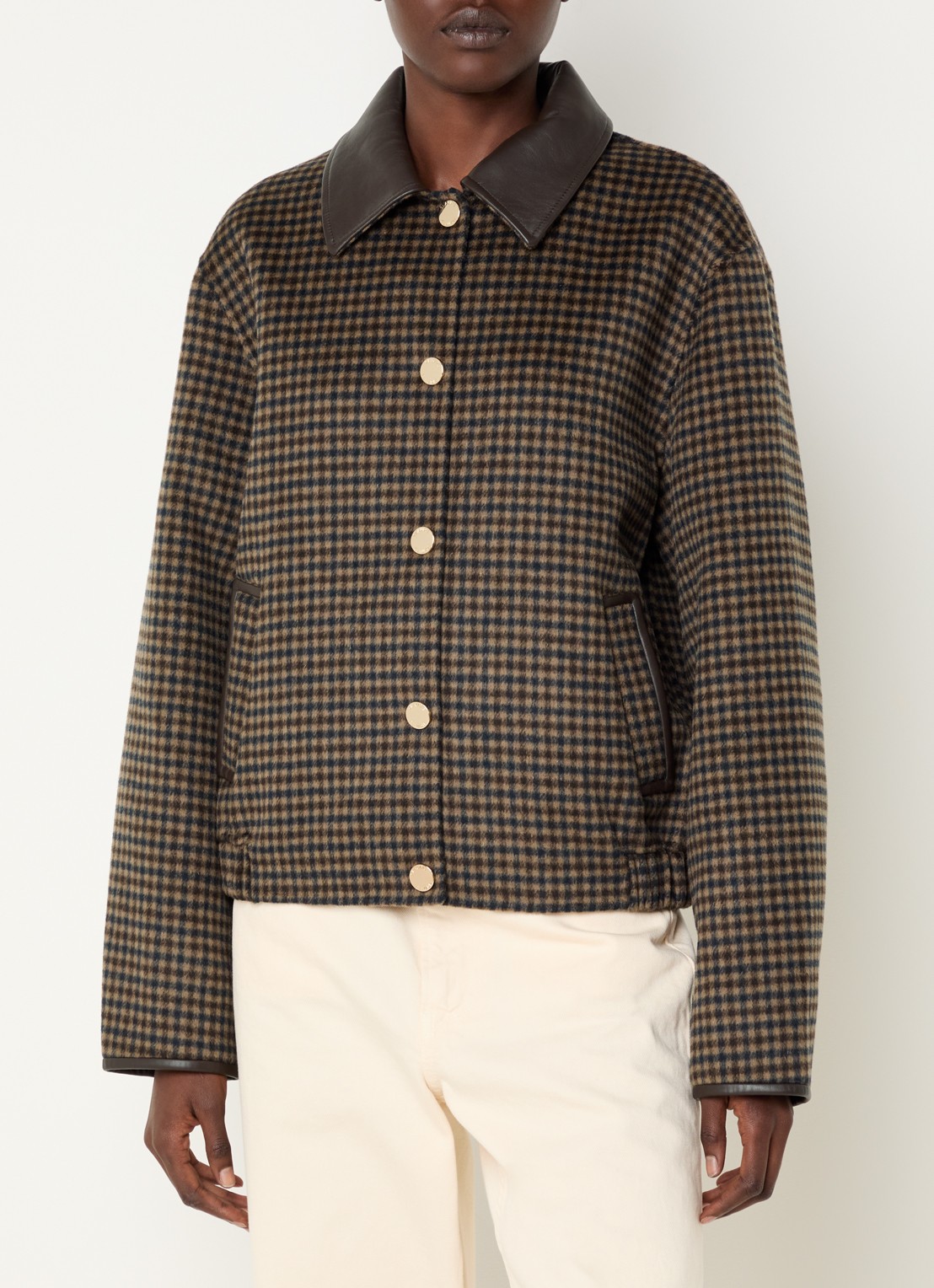 Claudie Pierlot Jack in wolblend met ruitdessin - detail bronsgroen