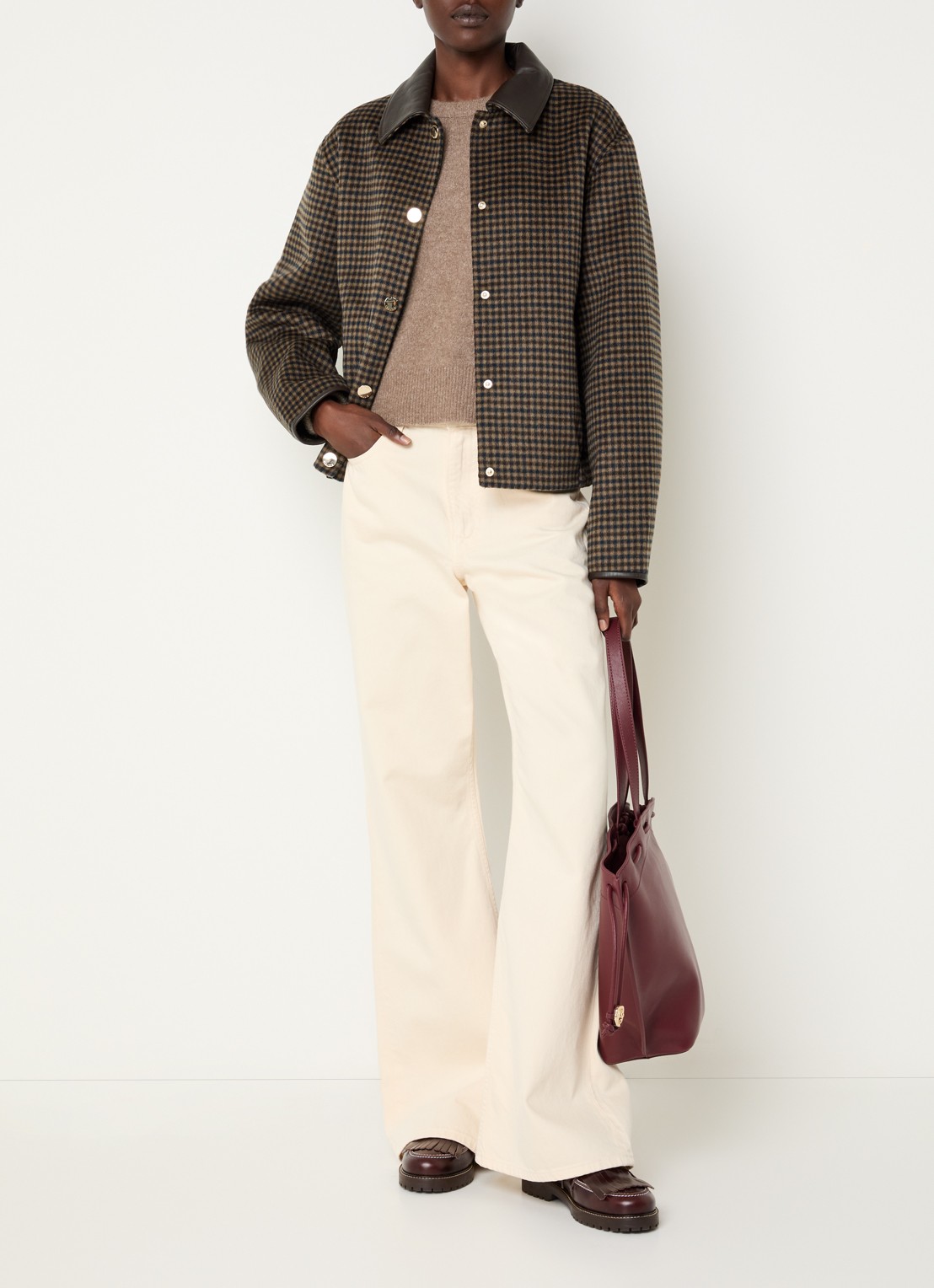Claudie Pierlot Jack in wolblend met ruitdessin - voorkant 4 bronsgroen