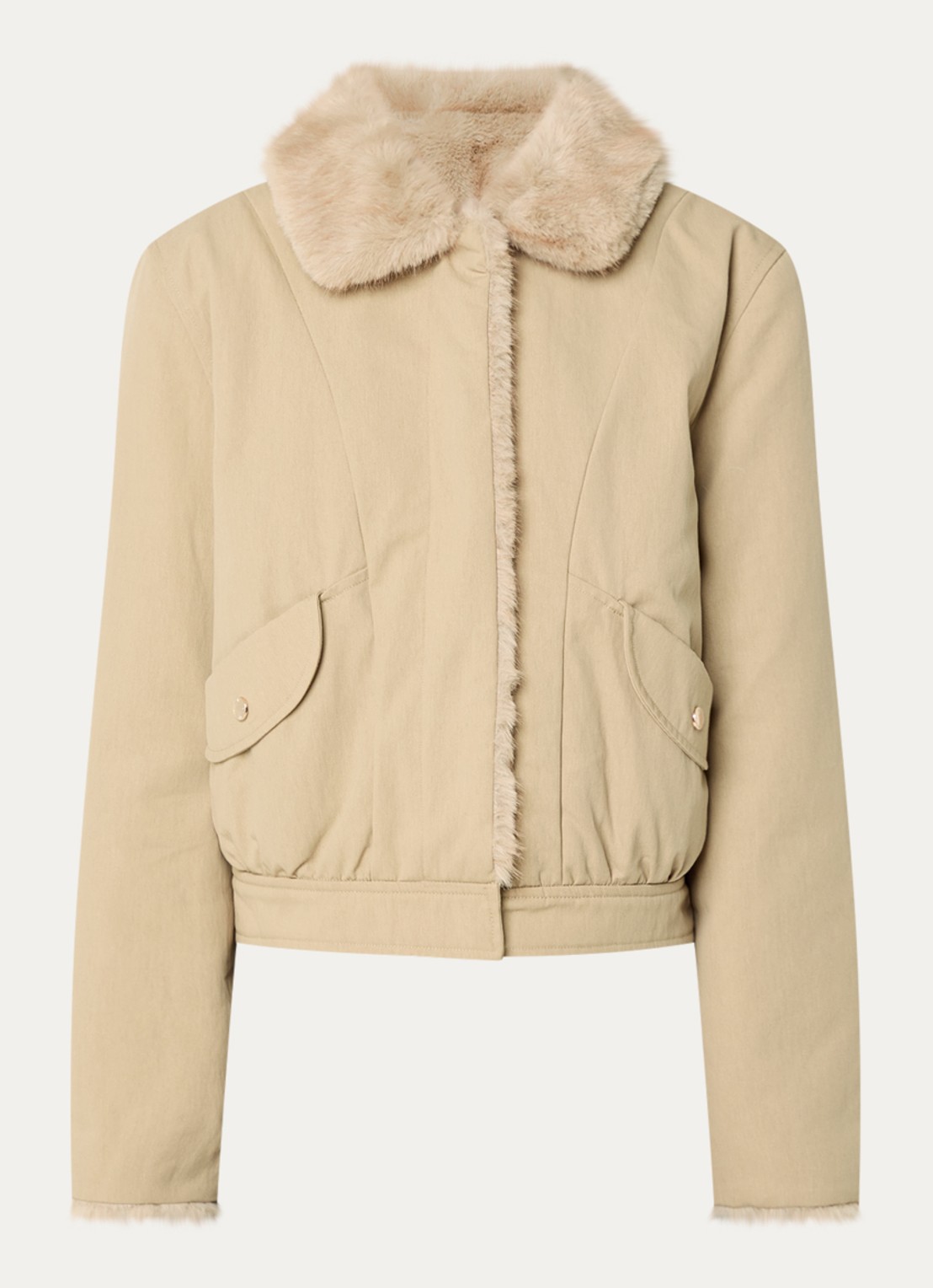 Claudie Pierlot Jack met imitatiebont en steekzakken - voorkant beige