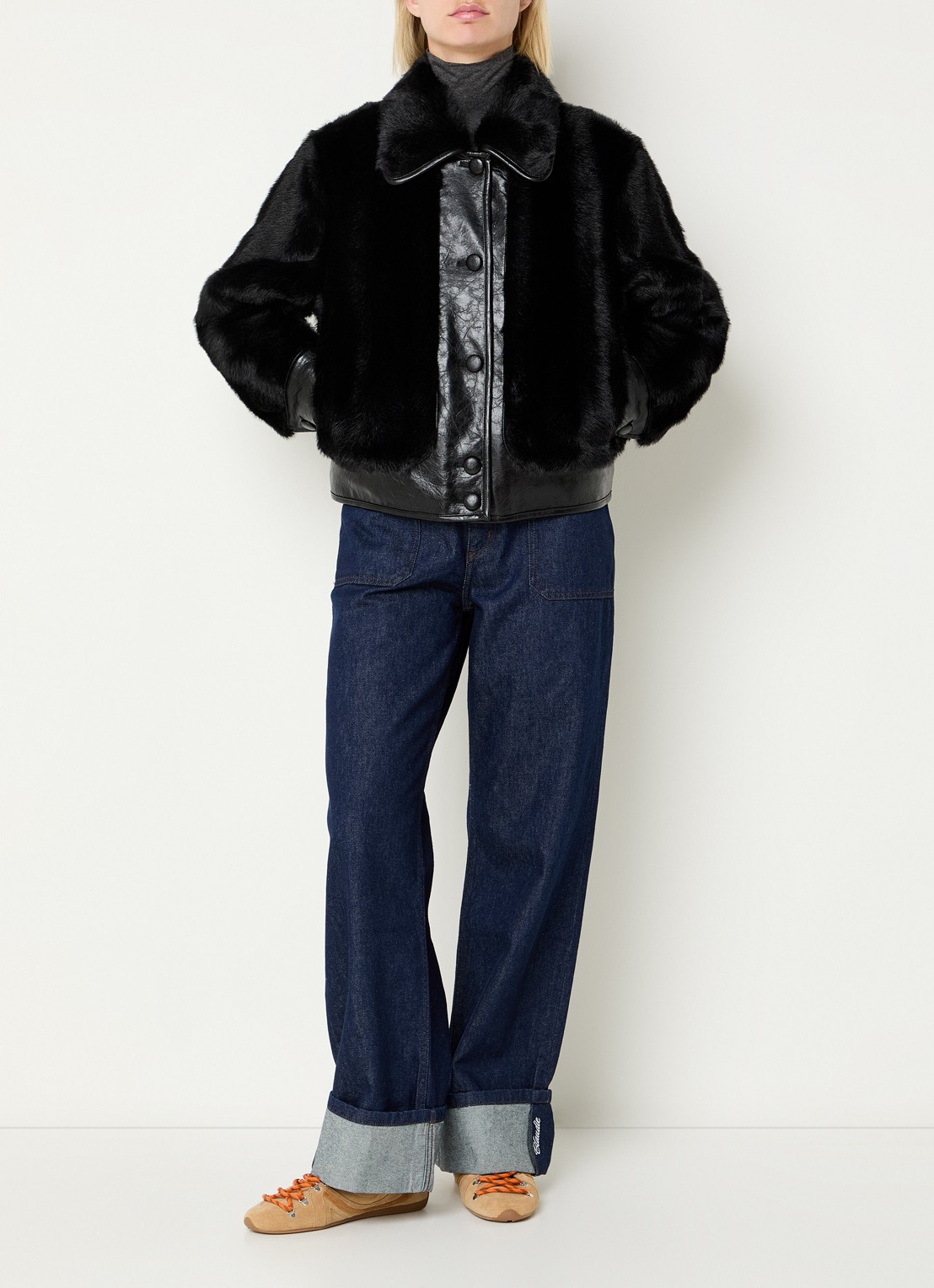 Claudie Pierlot Jack van imitatieleer met details van imitatiebont - voorkant 4 zwart