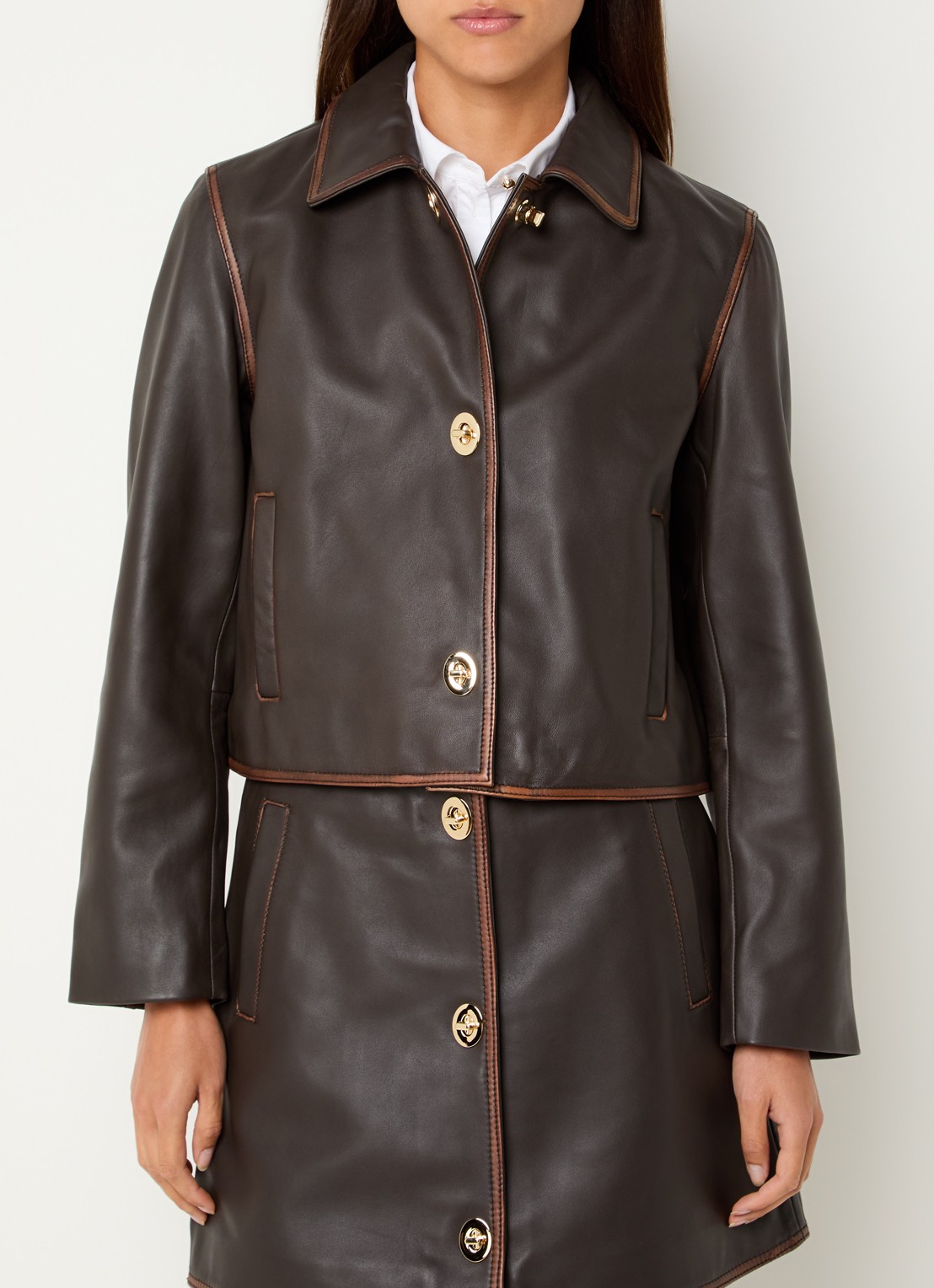 Claudie Pierlot Jack van lamsleer met steekzaken - detail 4 donkerbruin