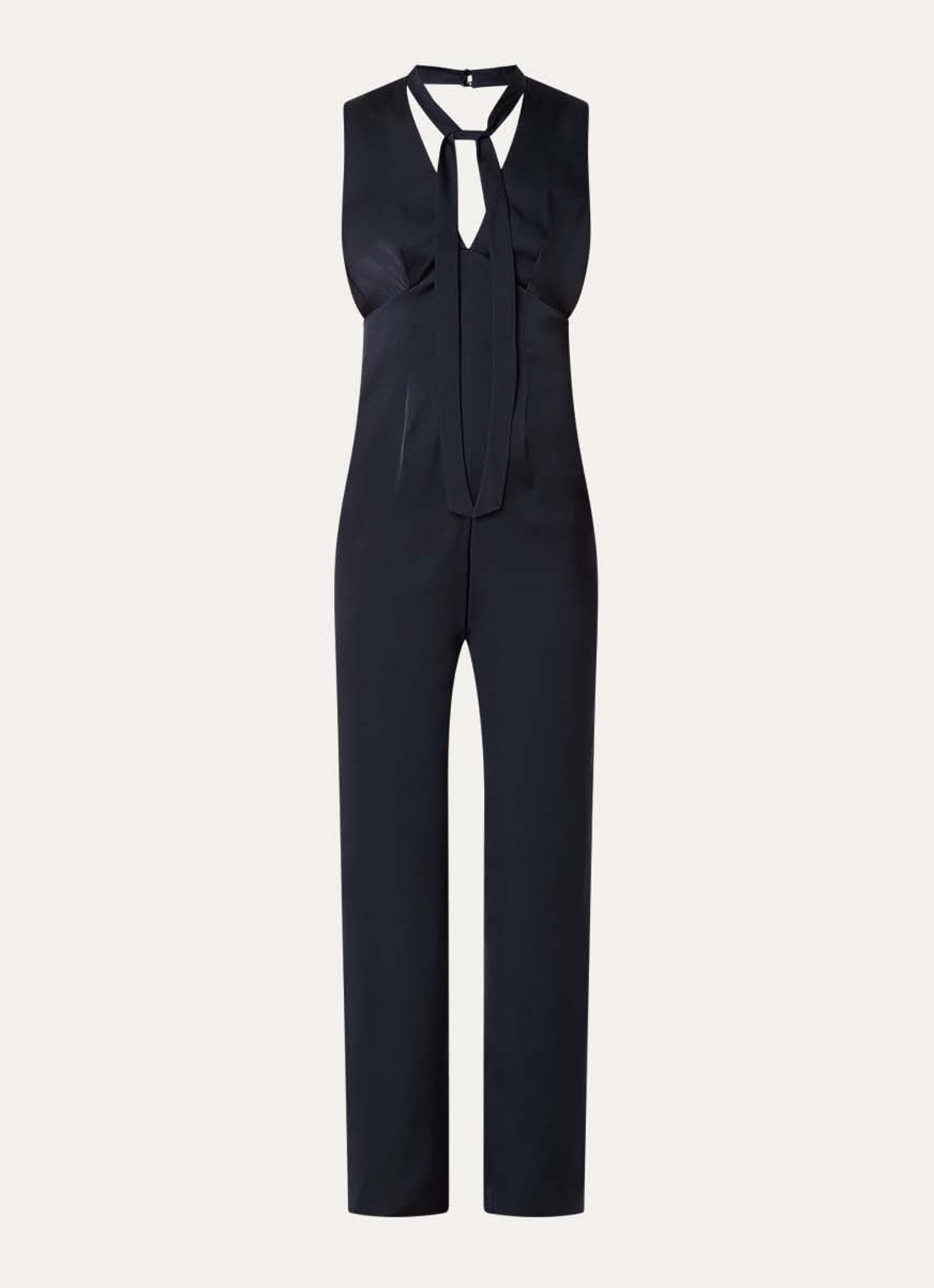Claudie Pierlot Jade loose fit jumpsuit met strikkraag - voorkant 3 donkerblauw