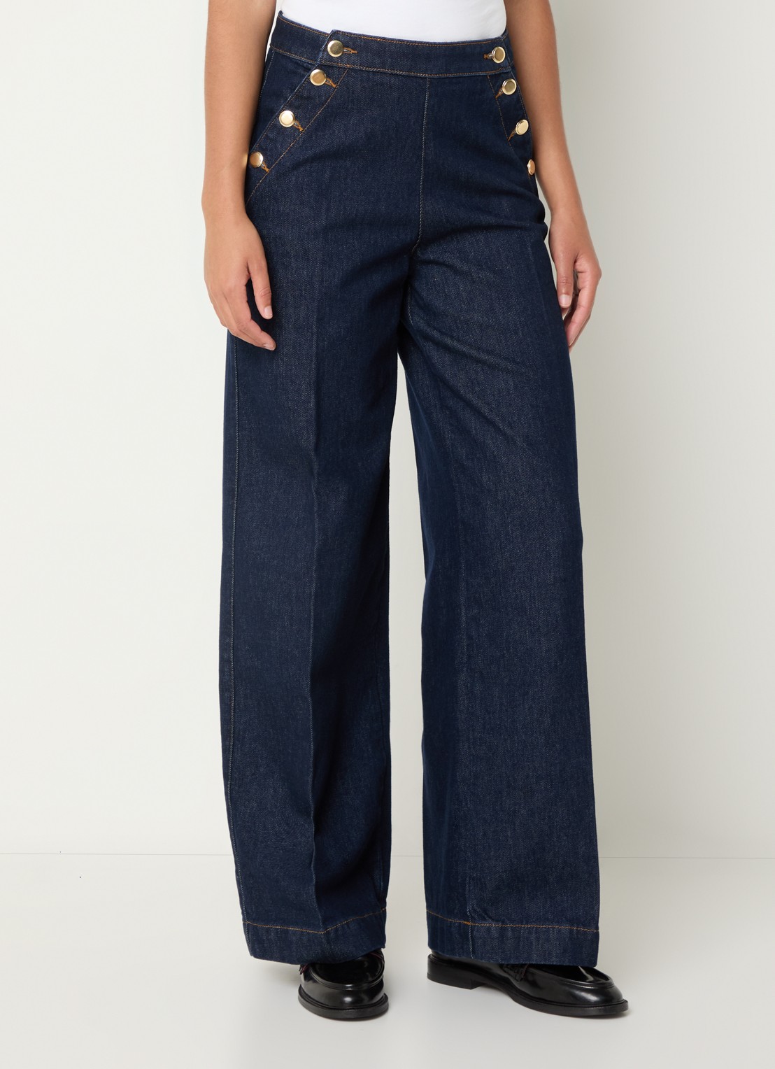 Claudie Pierlot Jeanpascal high waist straight leg jeans met donkere wassing - detail 4 indigo