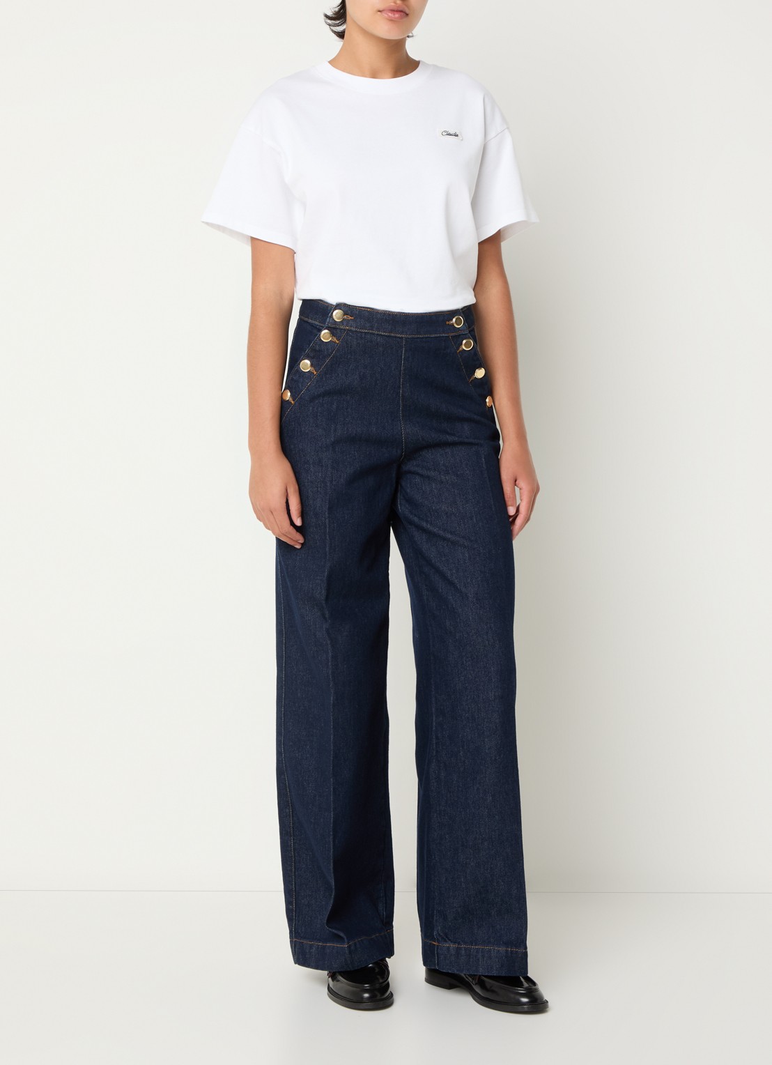 Claudie Pierlot Jeanpascal high waist straight leg jeans met donkere wassing - voorkant 3 indigo