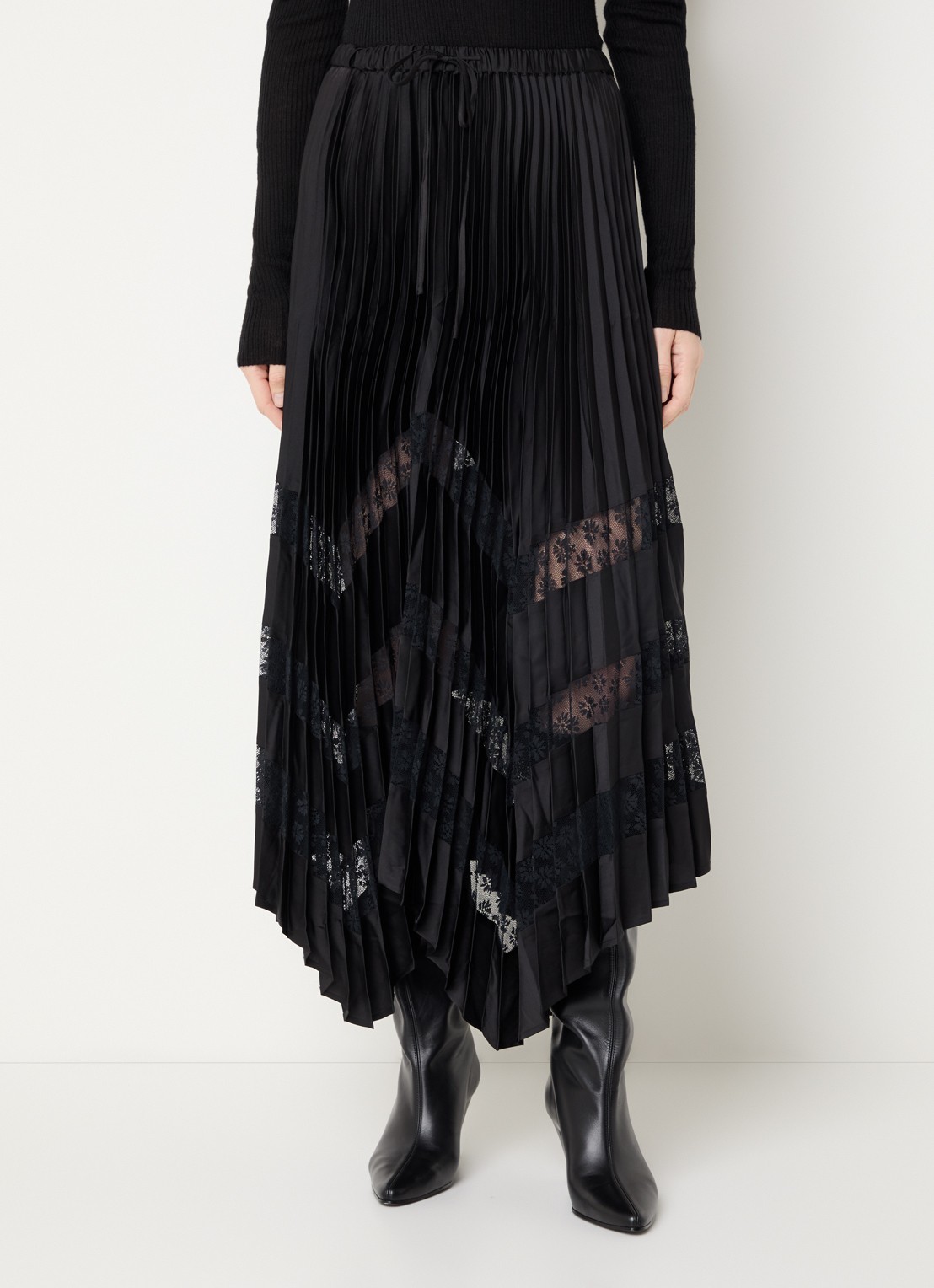 Claudie Pierlot Labelle midi rok met plissé - detail 4 zwart
