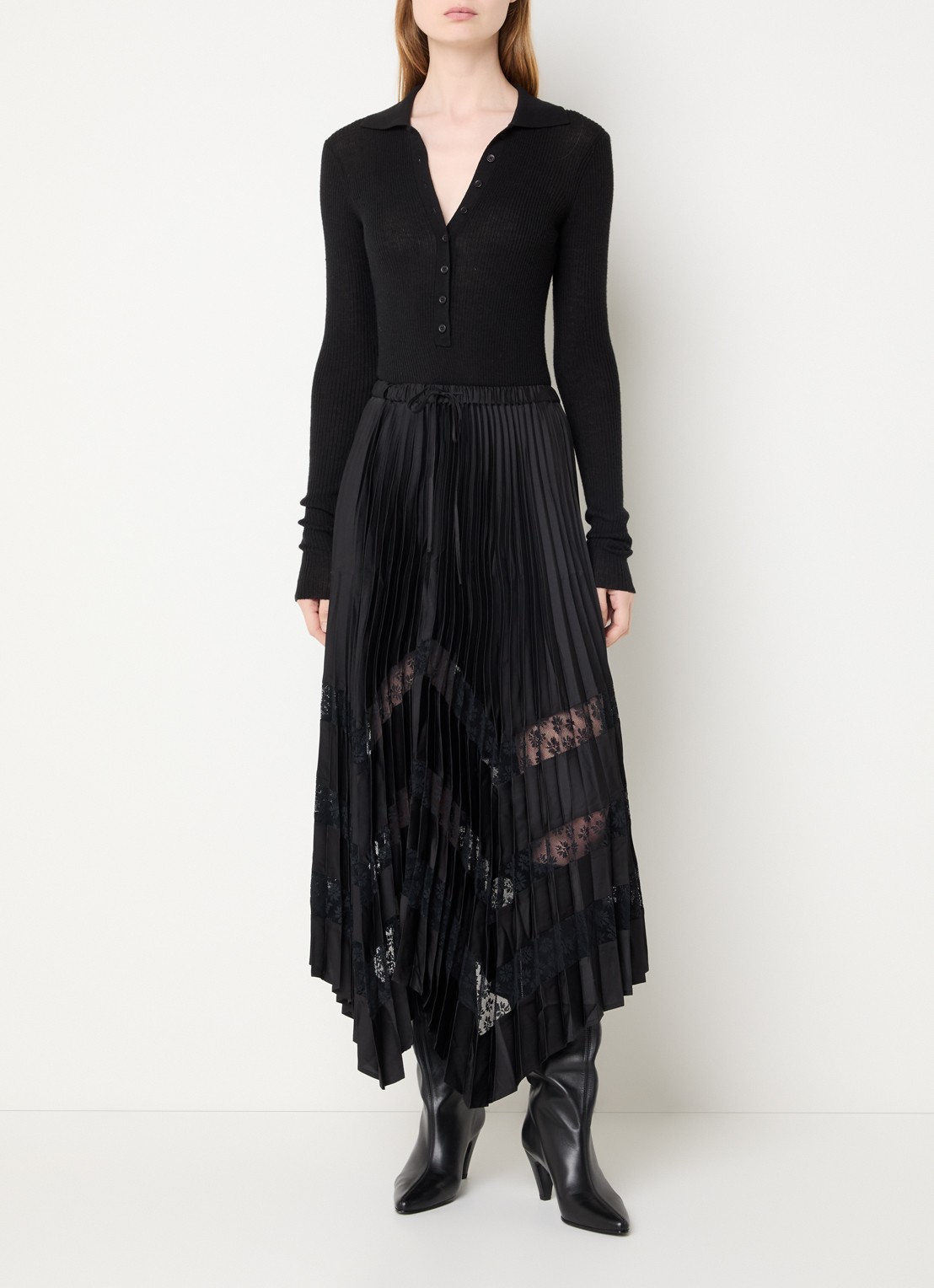 Claudie Pierlot Labelle midi rok met plissé - voorkant 3 zwart