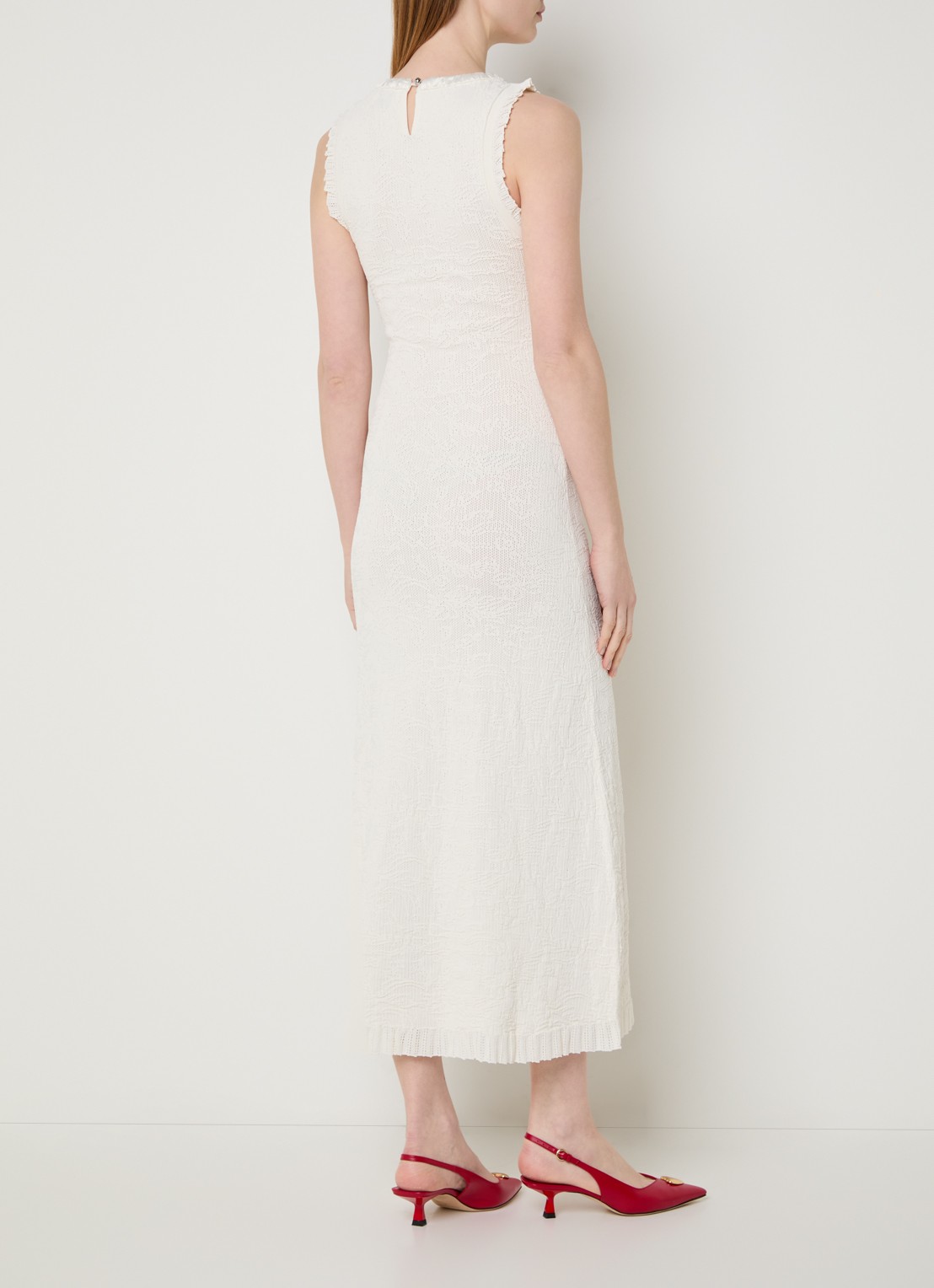 Claudie Pierlot Maellie grofgebreide maxi jurk met ruches - achterkant 4 gebroken wit