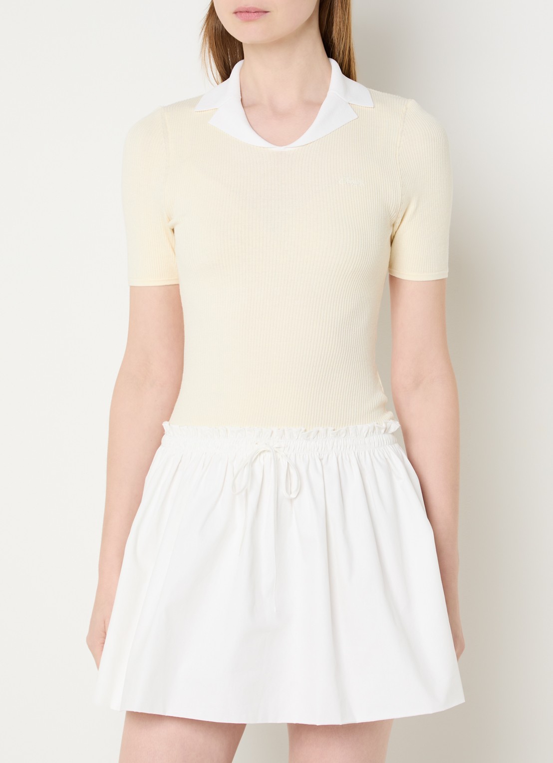 Claudie Pierlot Maillon fijngebreide mini jurk met logo - detail 4 creme