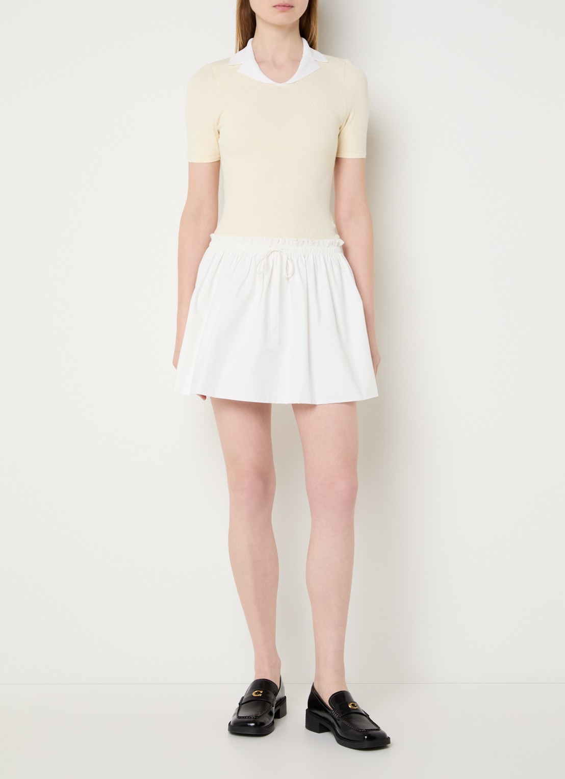 Claudie Pierlot Maillon fijngebreide mini jurk met logo - voorkant 3 creme