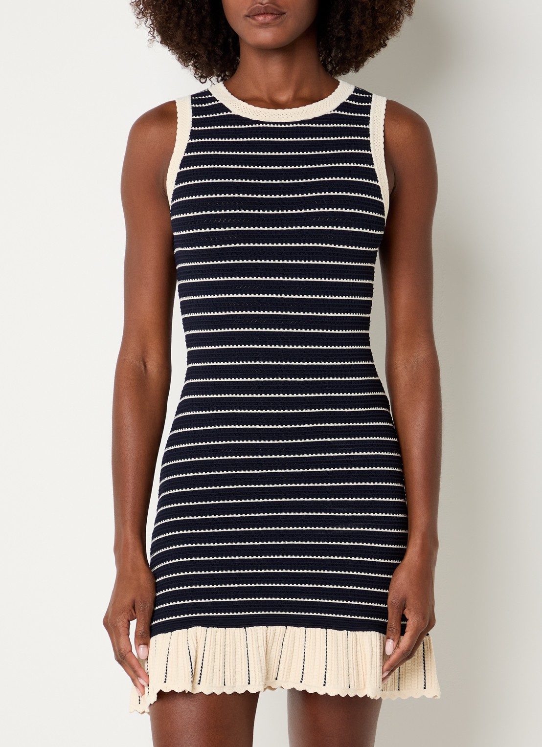 Claudie Pierlot Majana mini jurk met streepprint - detail donkerblauw