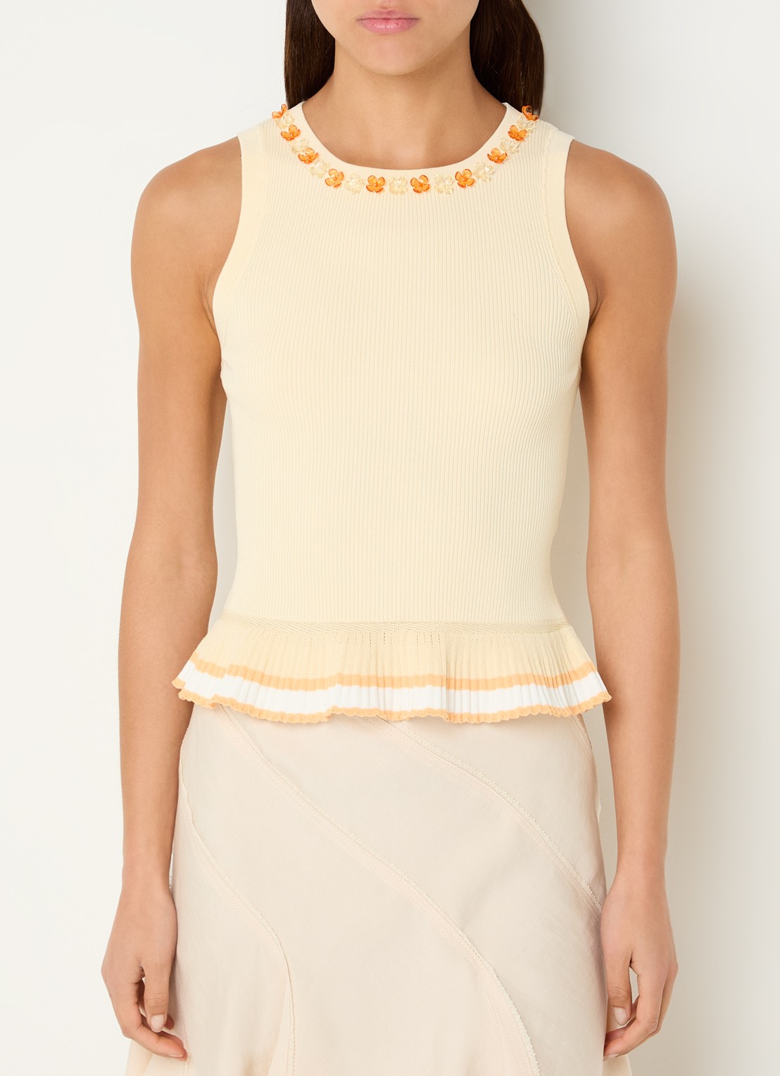 Claudie Pierlot Majany ribgebreide top met strass - detail 2 abrikoos