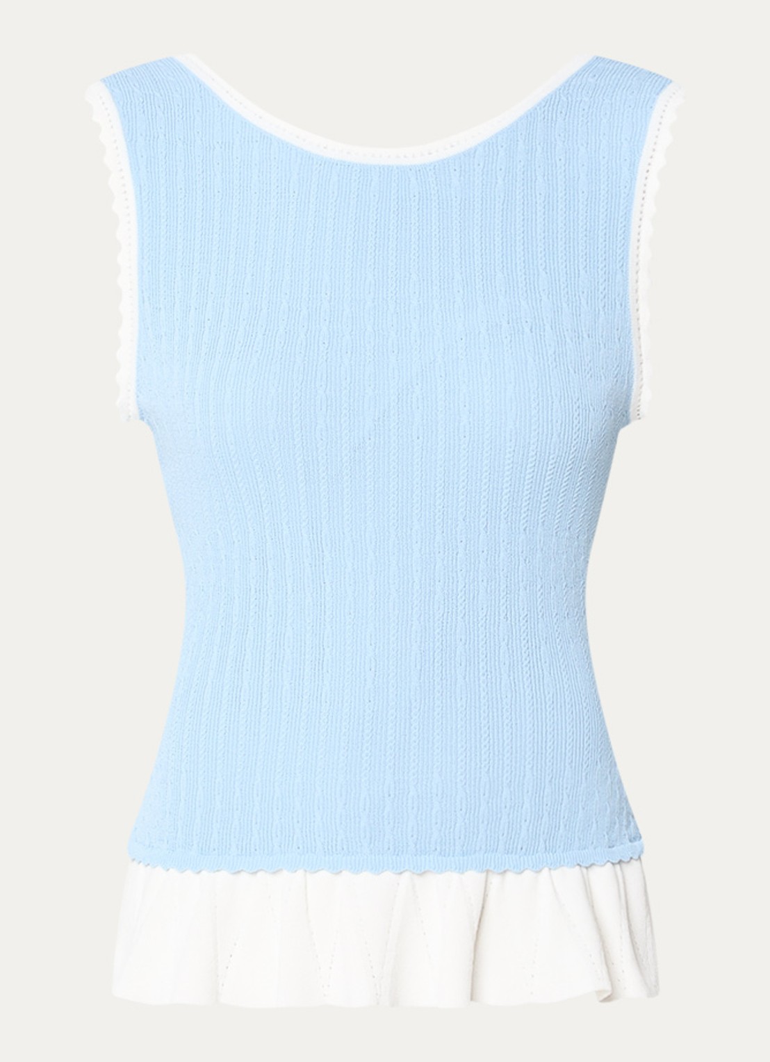 Claudie Pierlot Majo kabelgebreide tanktop met volant - voorkant 2 lichtblauw