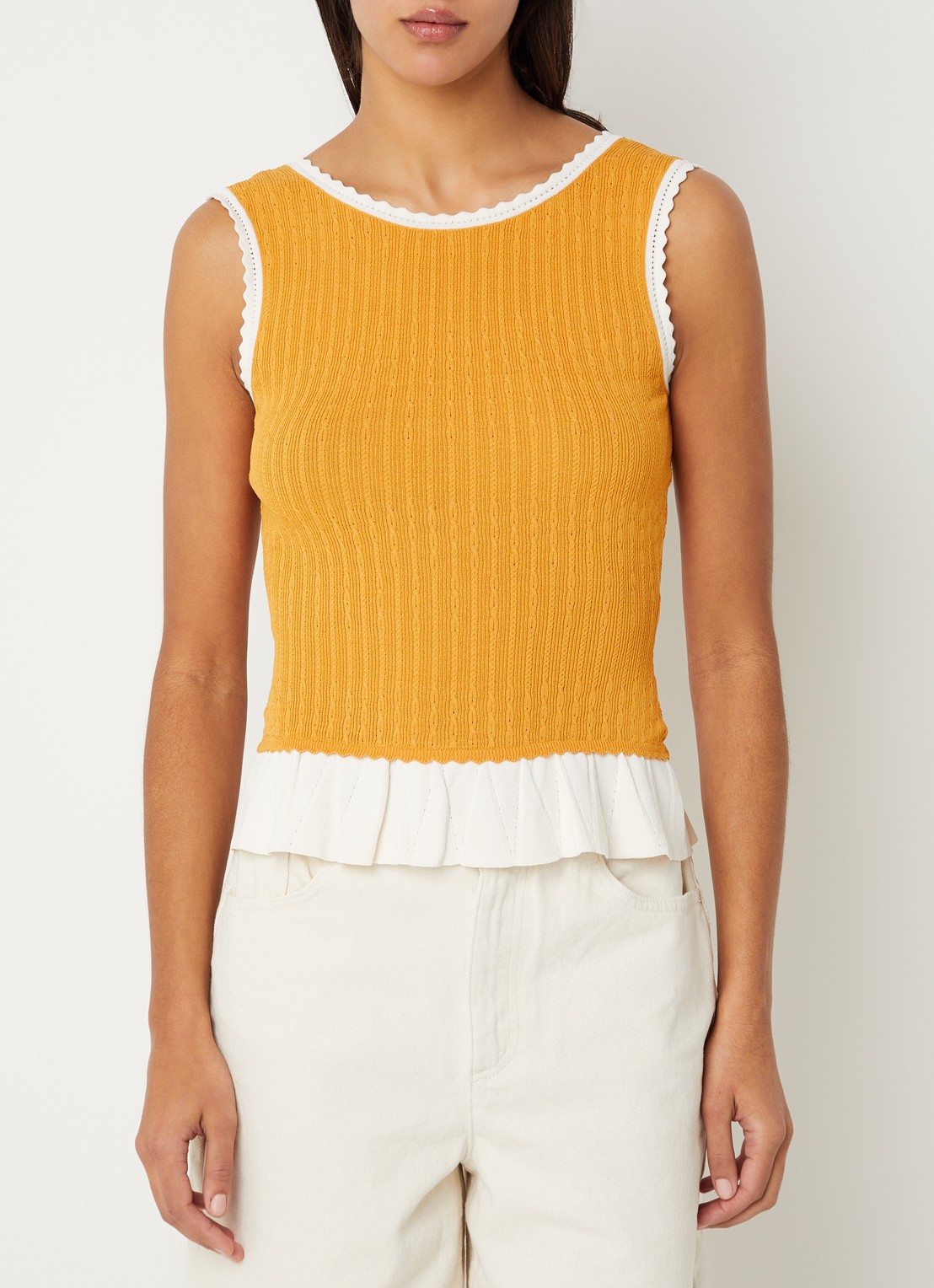 Claudie Pierlot Majo kabelgebreide tanktop met volant - detail 2 orange
