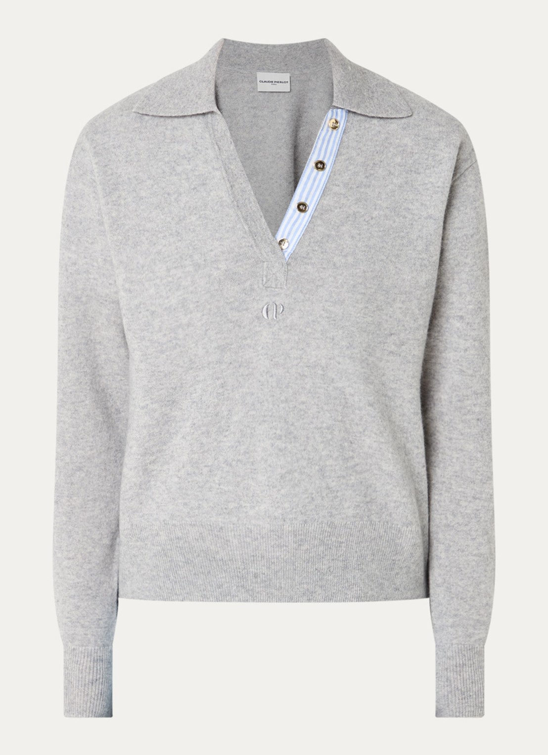 Claudie Pierlot Maloute fijngebreide pullover in kasjmierblend - voorkant grijsmele