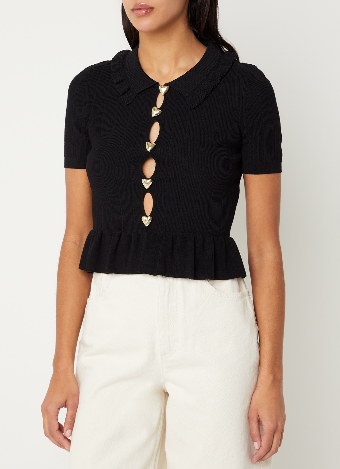 Claudie Pierlot Manalouni ribgebreide top met peplum - detail 2 zwart
