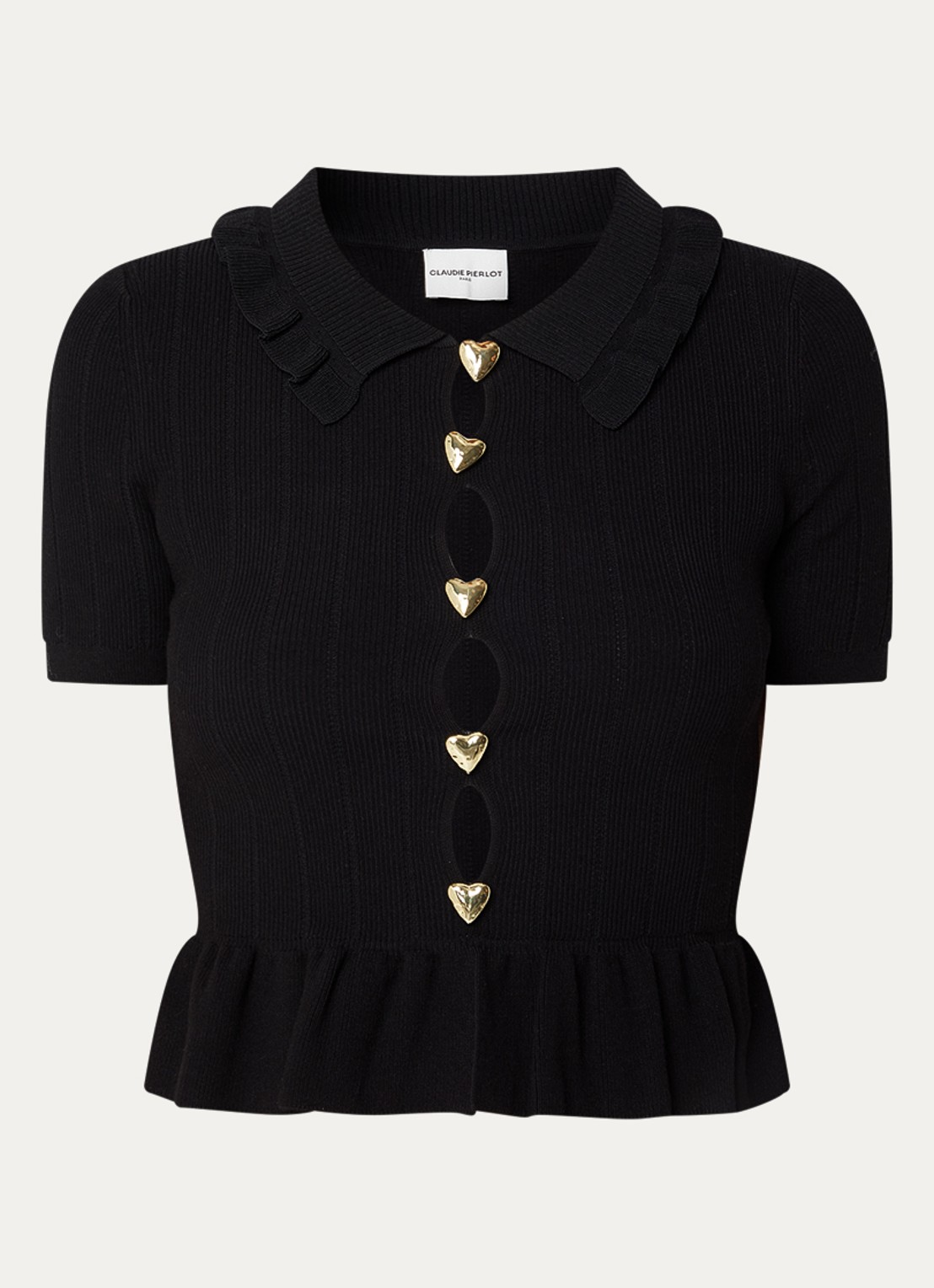 Claudie Pierlot Manalouni ribgebreide top met peplum - voorkant 3 zwart