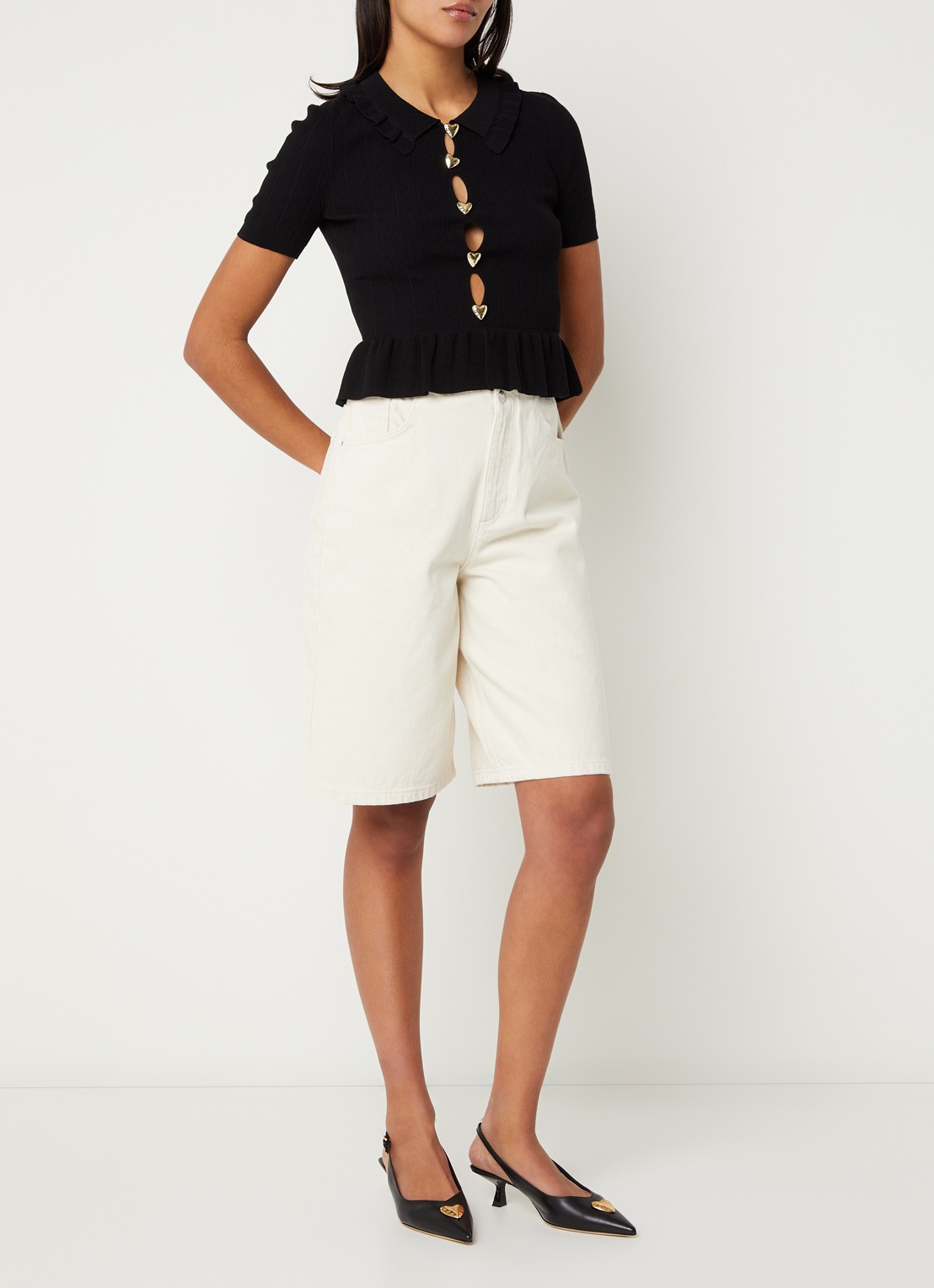 Claudie Pierlot Manalouni ribgebreide top met peplum - voorkant 4 zwart
