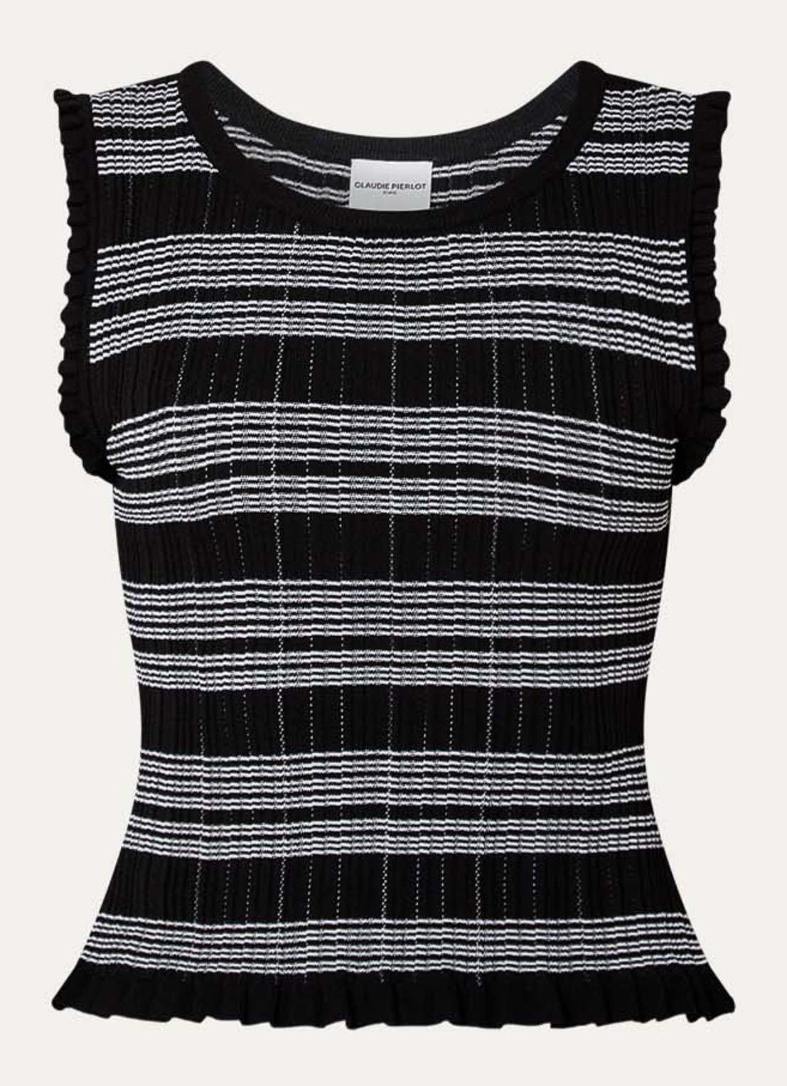 Claudie Pierlot Maninou fijngebreide top met streepprint - voorkant 2 donkerbruin