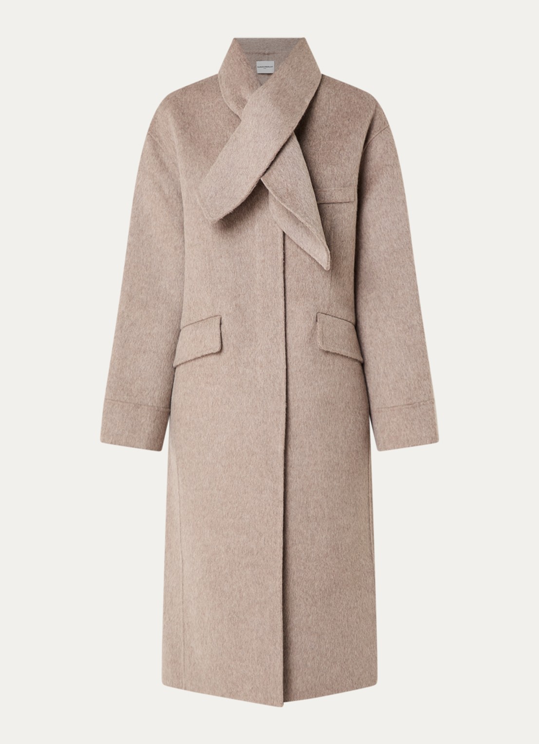 Claudie Pierlot Mantel in alpaca wolblend met afneembare sjaalkraag - voorkant 3 taupe