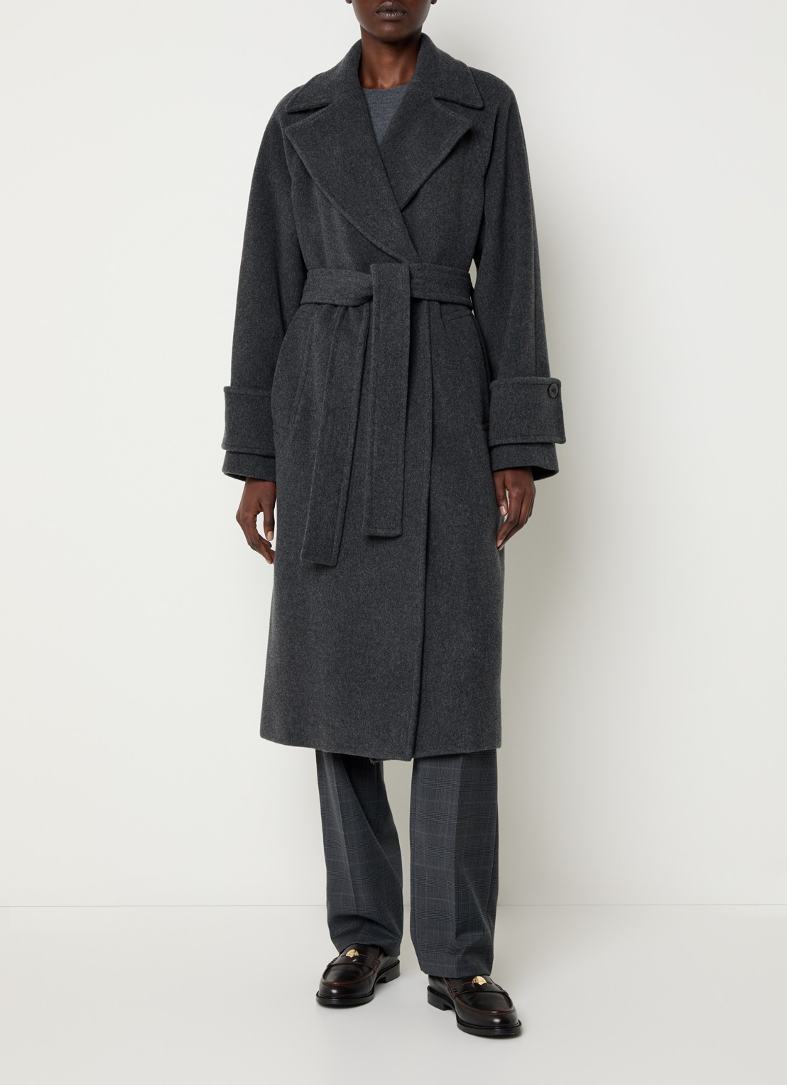 Claudie Pierlot Mantel in wolblend met ceintuur - detail grijs