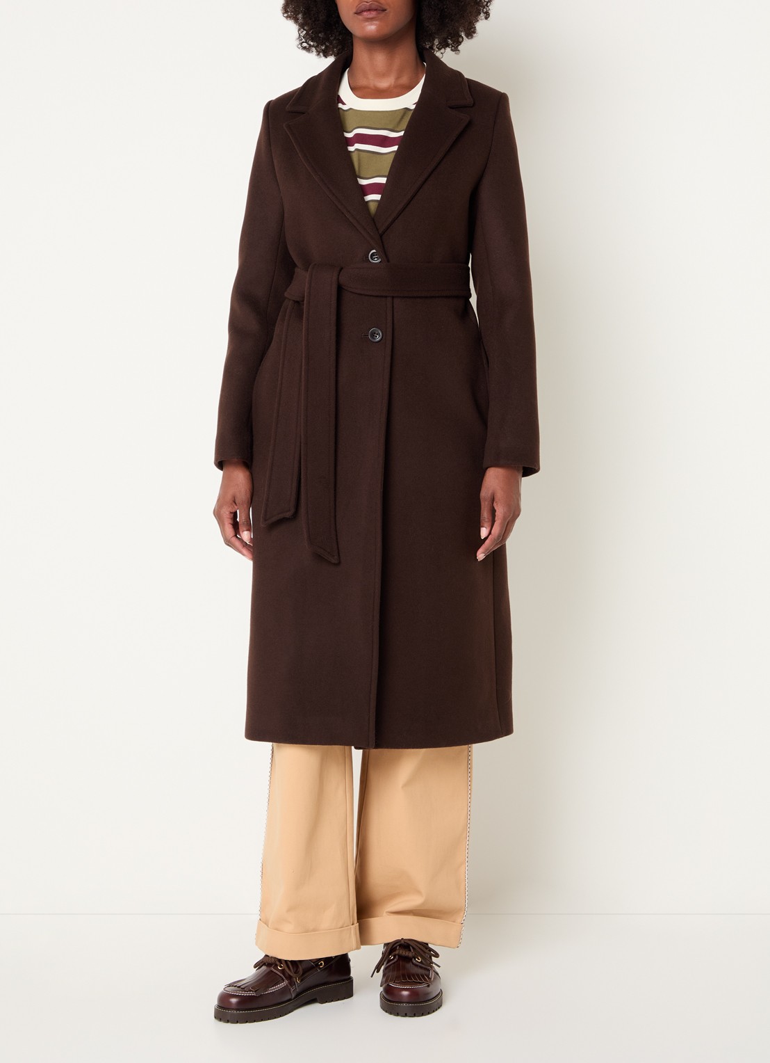Claudie Pierlot Mantel in wolblend met ceintuur - detail 4 donkerbruin