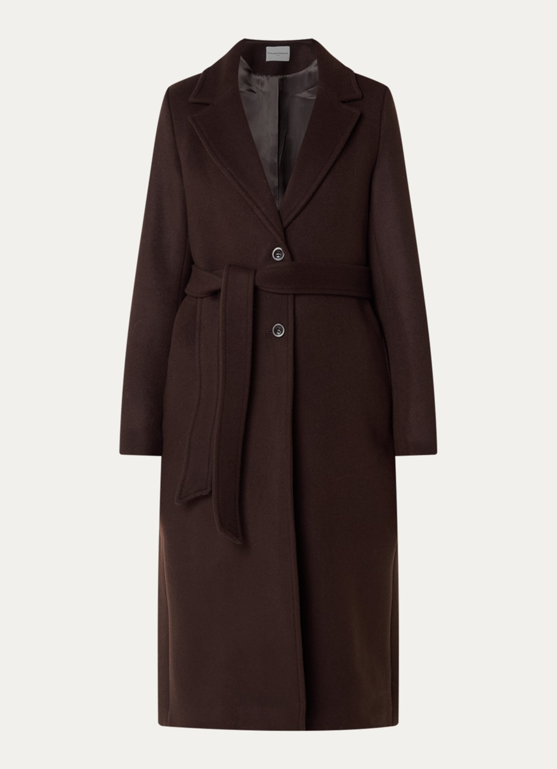 Claudie Pierlot Mantel in wolblend met ceintuur - voorkant 2 donkerbruin