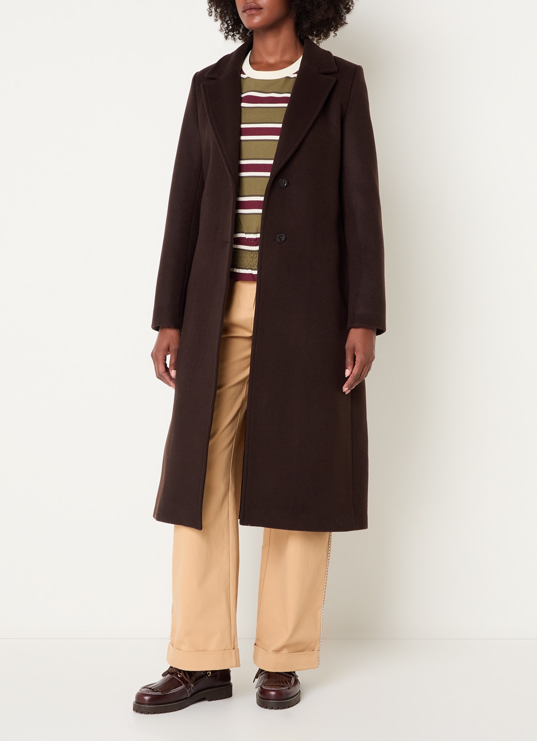 Claudie Pierlot Mantel in wolblend met ceintuur - voorkant 3 donkerbruin